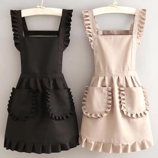 Aprons - 2-piece set - Kitchen aprons - Cooking aprons - Catering aprons - Ceramic aprons - Painting aprons - Black and off-white