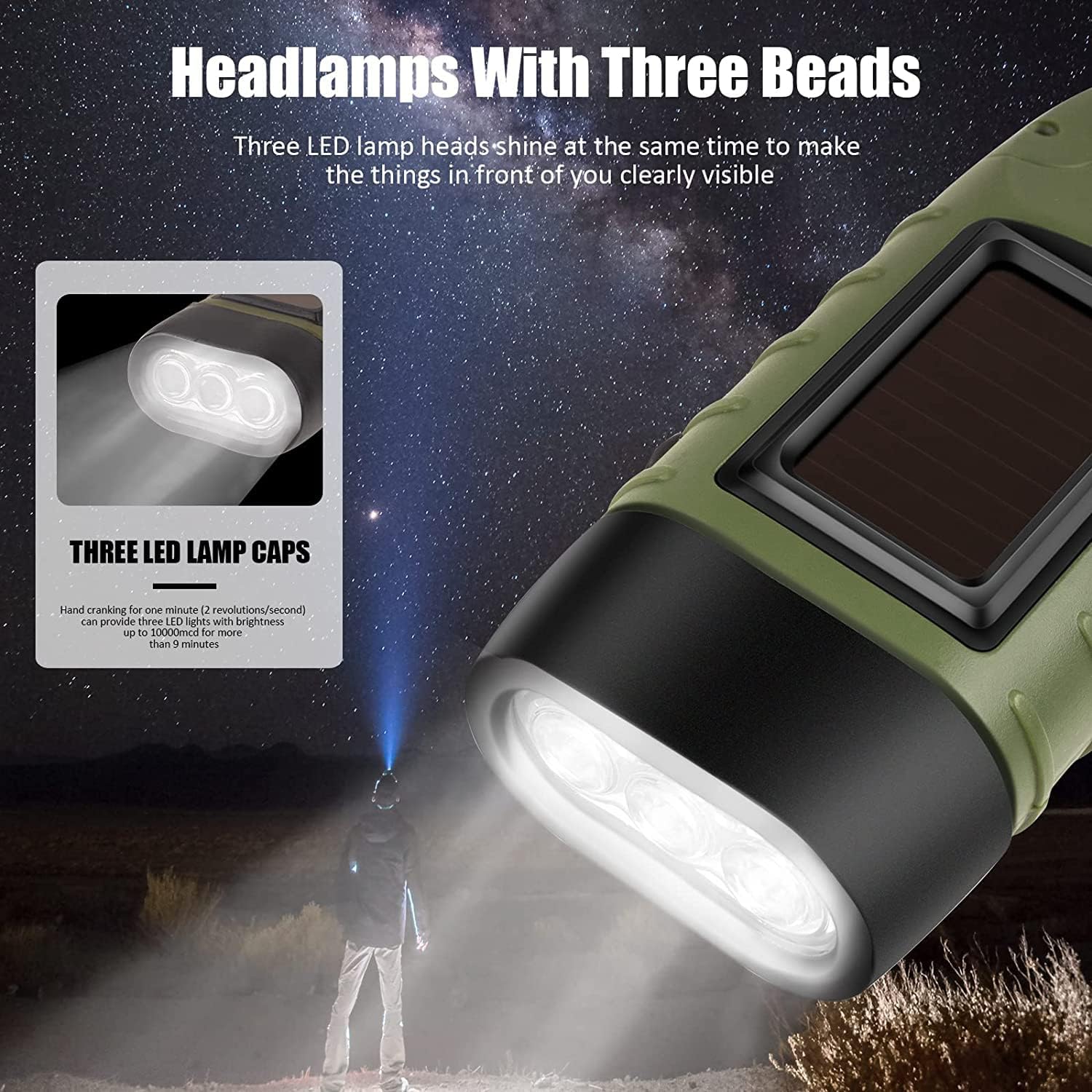 Emergency Flashlight - Military Clamp Rechargeable - Dynamo & Solar Powered - For Emergency Kits and Power Outages - Black