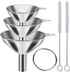 4 Pcs Metal Stainless Steel Funnel, Large Small Funnel Set of 3, Food Grade Mini Funnels for Kitchen Use Filling Bottles Liquor Flask Tiny Spice Cooking Powder Water Silver
