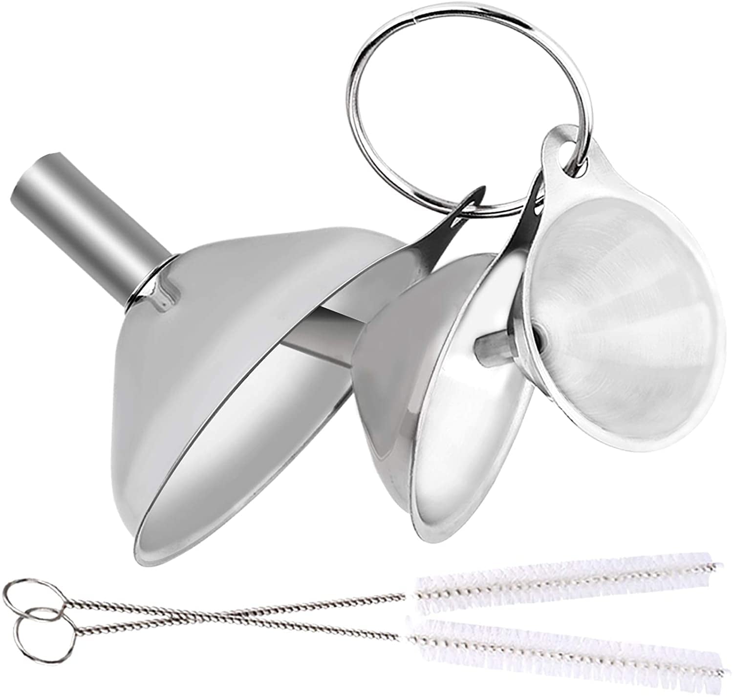 4 Pcs Metal Stainless Steel Funnel, Large Small Funnel Set of 3, Food Grade Mini Funnels for Kitchen Use Filling Bottles Liquor Flask Tiny Spice Cooking Powder Water Silver