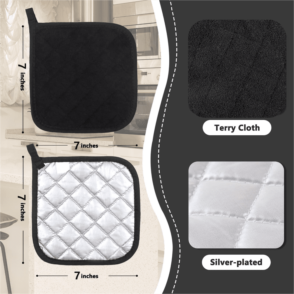 4 Pack Pot Holders for Kitchen Heat Resistant Pot Holders Sets Oven Hot Pads Terry Cloth Pot Holders for Cooking Baking(7