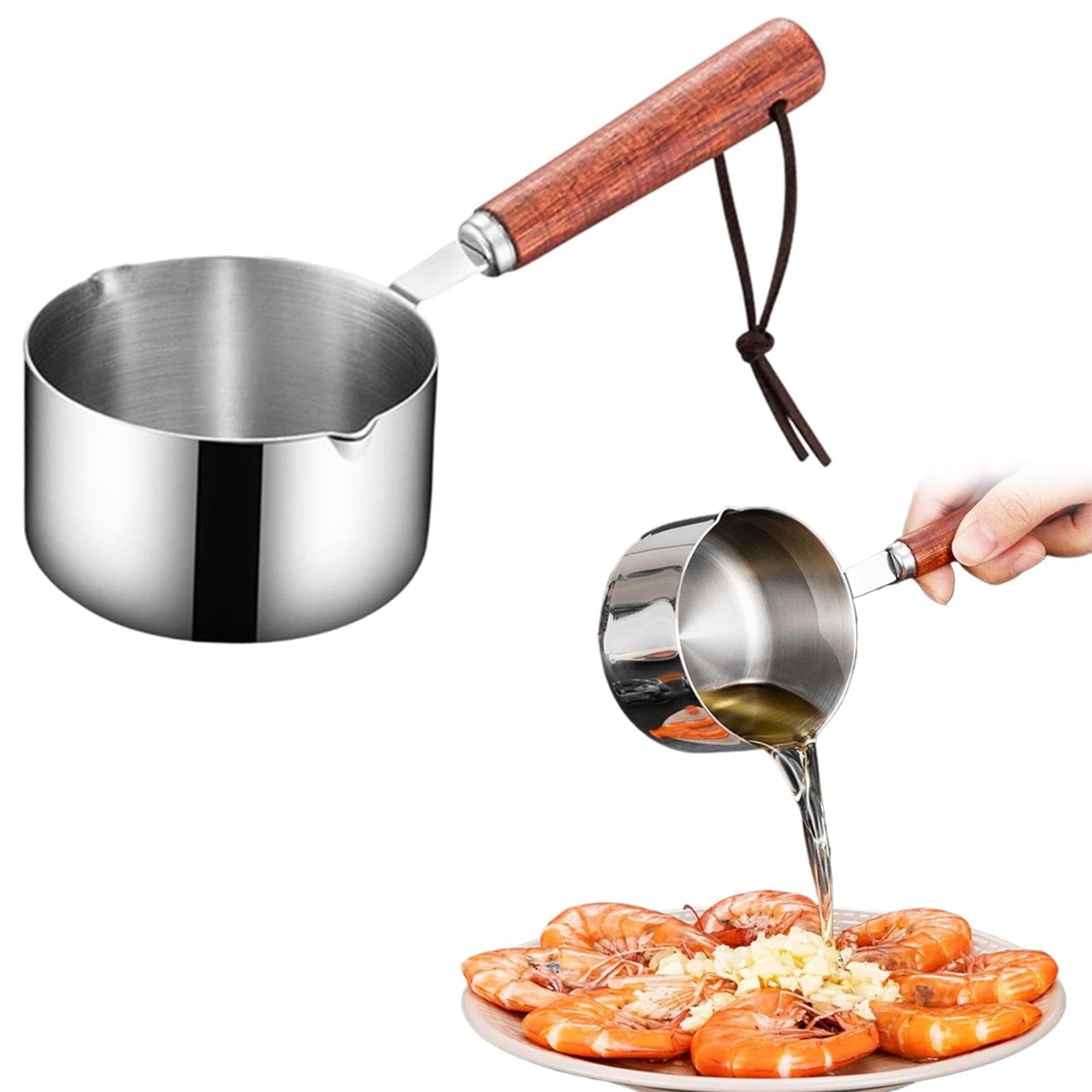 Bakeware Clearance! JWDX Oil Pouring Pot 80Ml, Stainless Steel Pan Mini Milk Warmer Pot Soup Pan with Wooden Handle Small Saucepan for Butter Warmer Heating Milk Cooking A