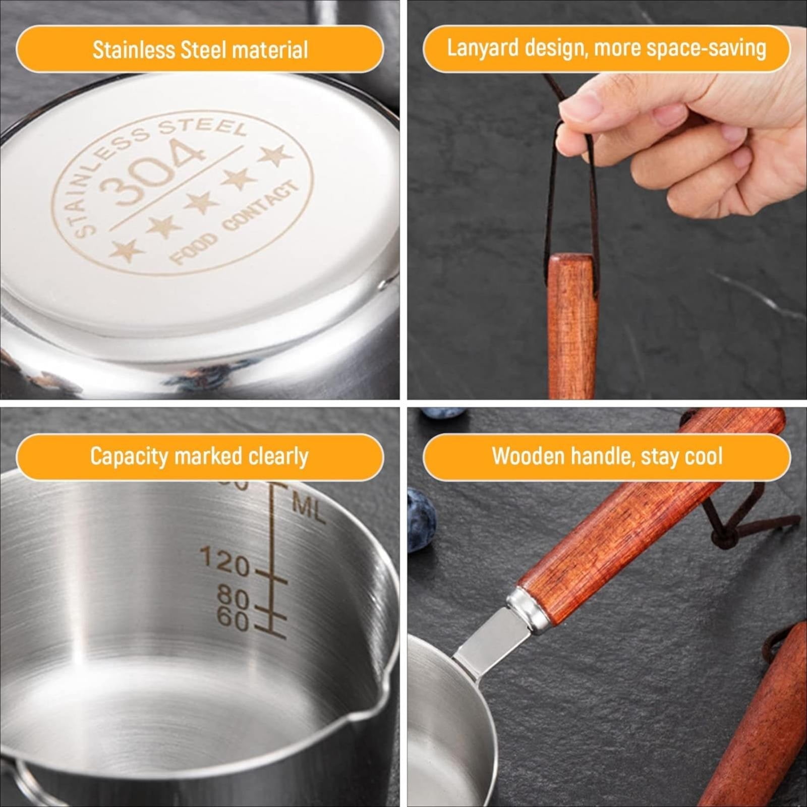 Bakeware Clearance! JWDX Oil Pouring Pot 80Ml, Stainless Steel Pan Mini Milk Warmer Pot Soup Pan with Wooden Handle Small Saucepan for Butter Warmer Heating Milk Cooking A