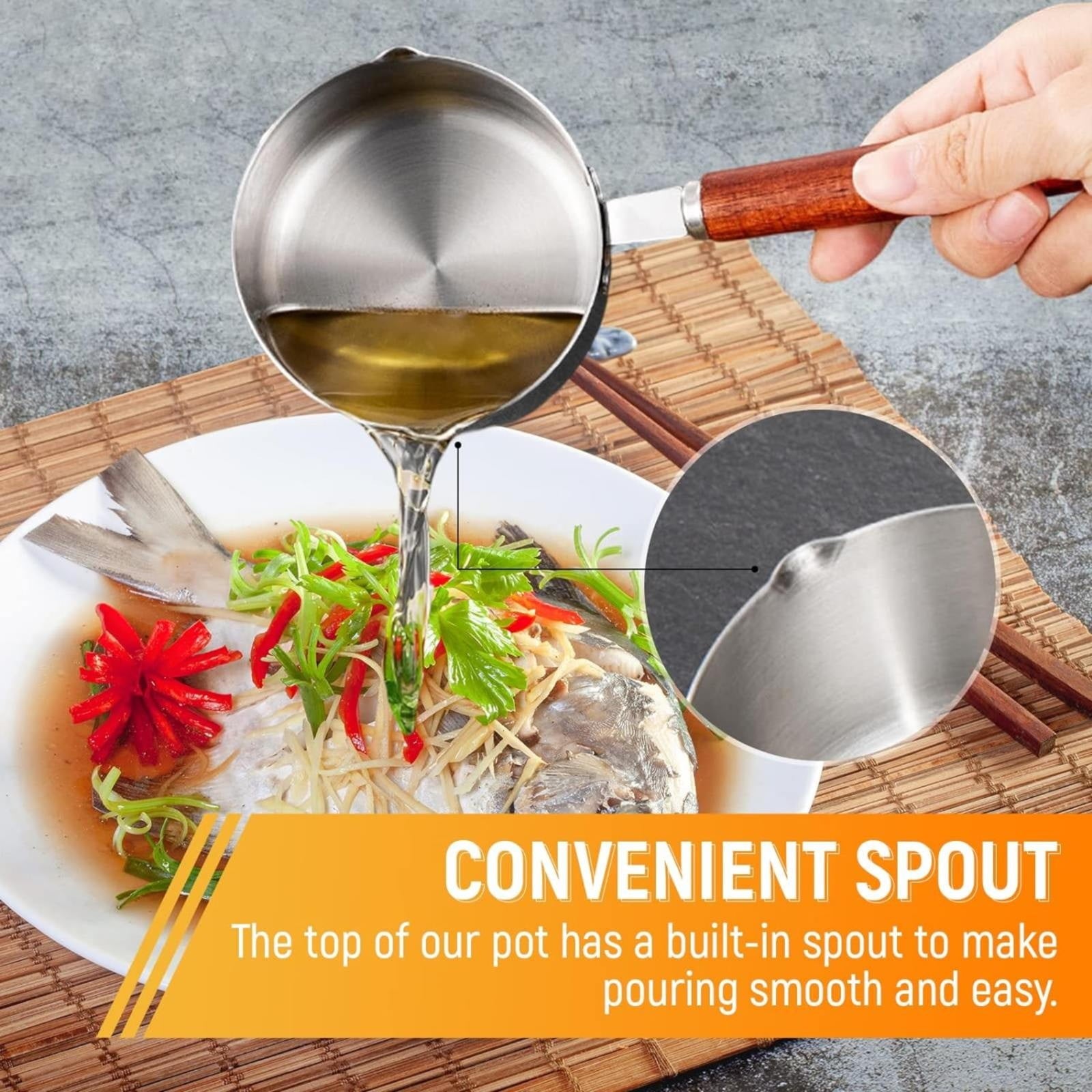 Bakeware Clearance! JWDX Oil Pouring Pot 80Ml, Stainless Steel Pan Mini Milk Warmer Pot Soup Pan with Wooden Handle Small Saucepan for Butter Warmer Heating Milk Cooking A
