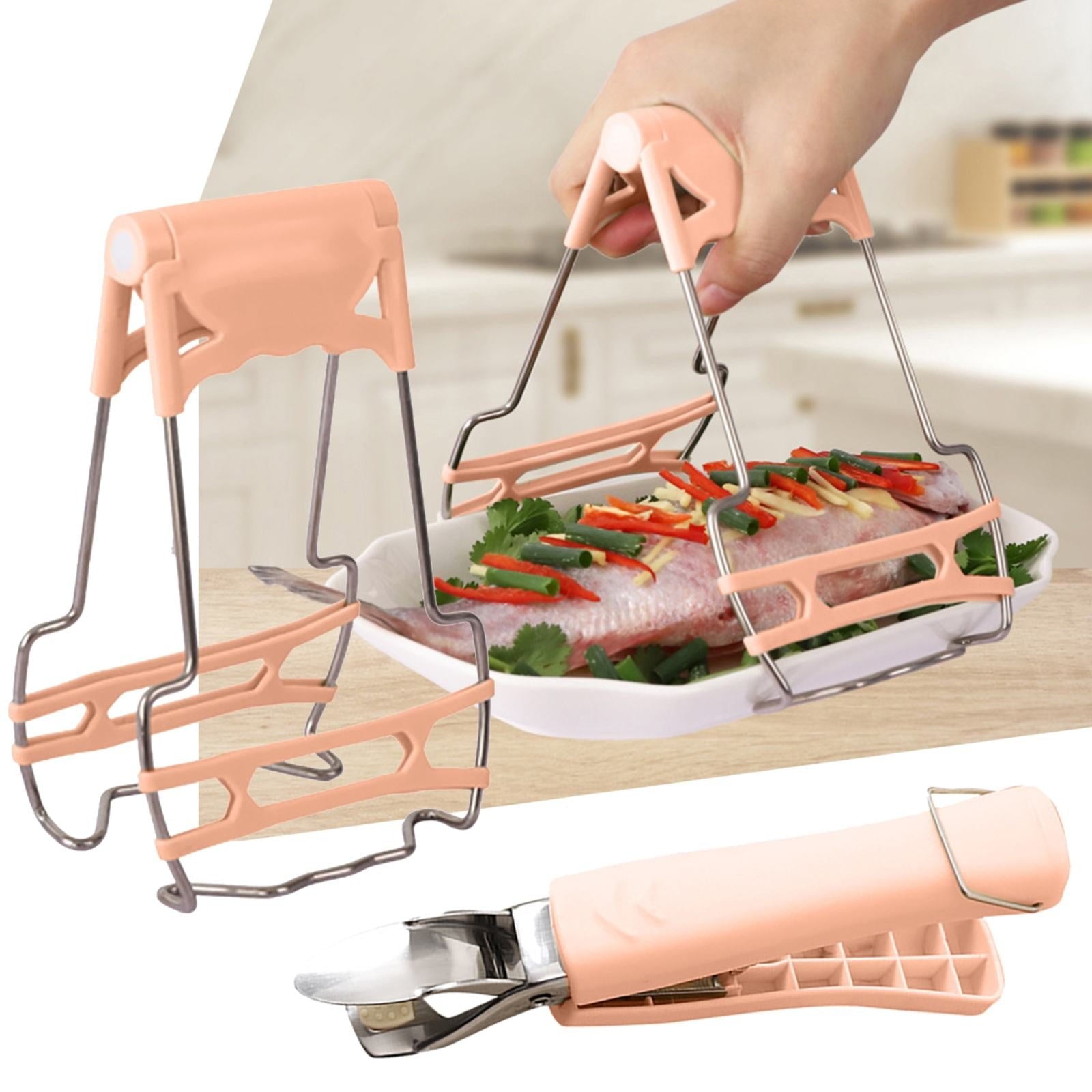 JWDX Food Clips Clearance, Stainless Steel Anti Hot Bowl Dish Plate Clip Clamp Holder for Moving Hot Plate Or Bowls with Food Out From Microwave Oven Kitchen Tool Tongs for Cooking Pink