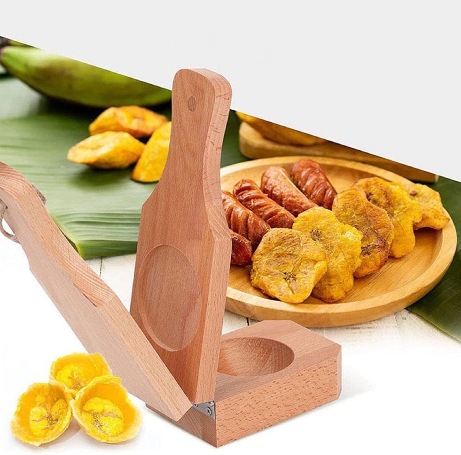 JWDX Bakeware Clearance, Wooden with Handle 2 in 1 Portable Wooden Banana Maker Wood Latin Cooking Utensil for Making Stuffed Gold