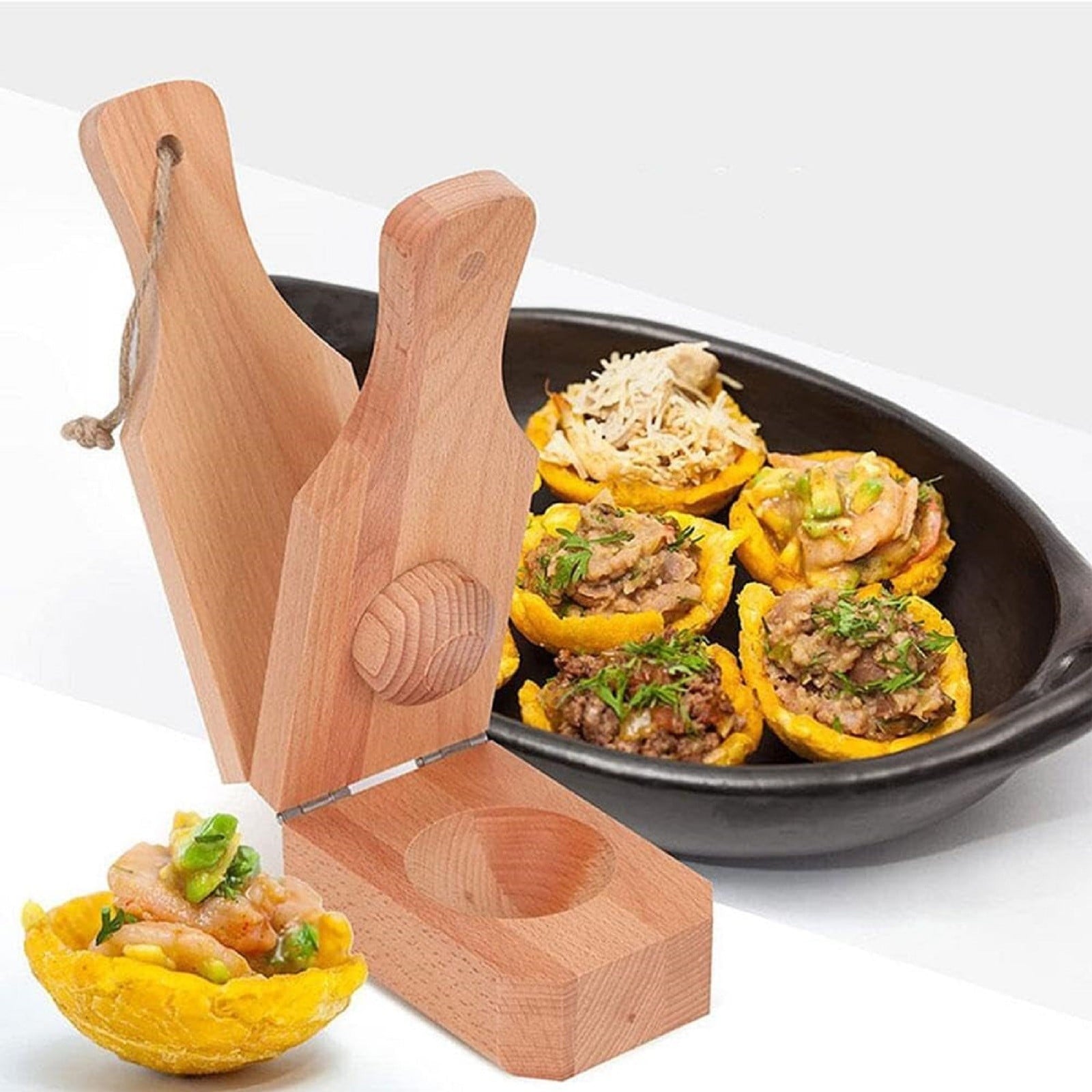 JWDX Bakeware Clearance, Wooden with Handle 2 in 1 Portable Wooden Banana Maker Wood Latin Cooking Utensil for Making Stuffed Gold