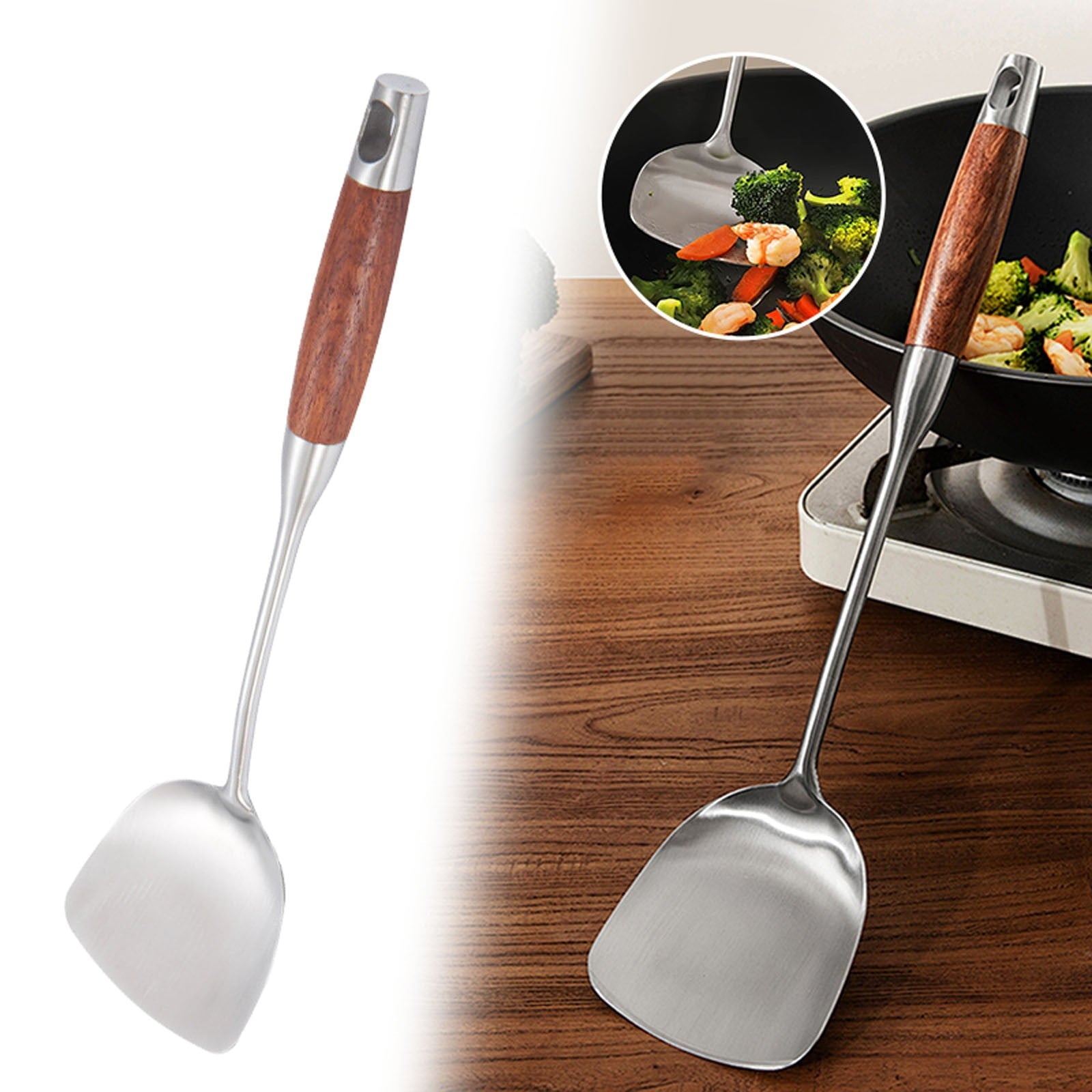 JWDX Tableware Clearance, Metal Spatula Cooking Utensils Metal Spatula for Skillet Stainless Grill Bbq Spatulas Wide Long Wood Handle As shown