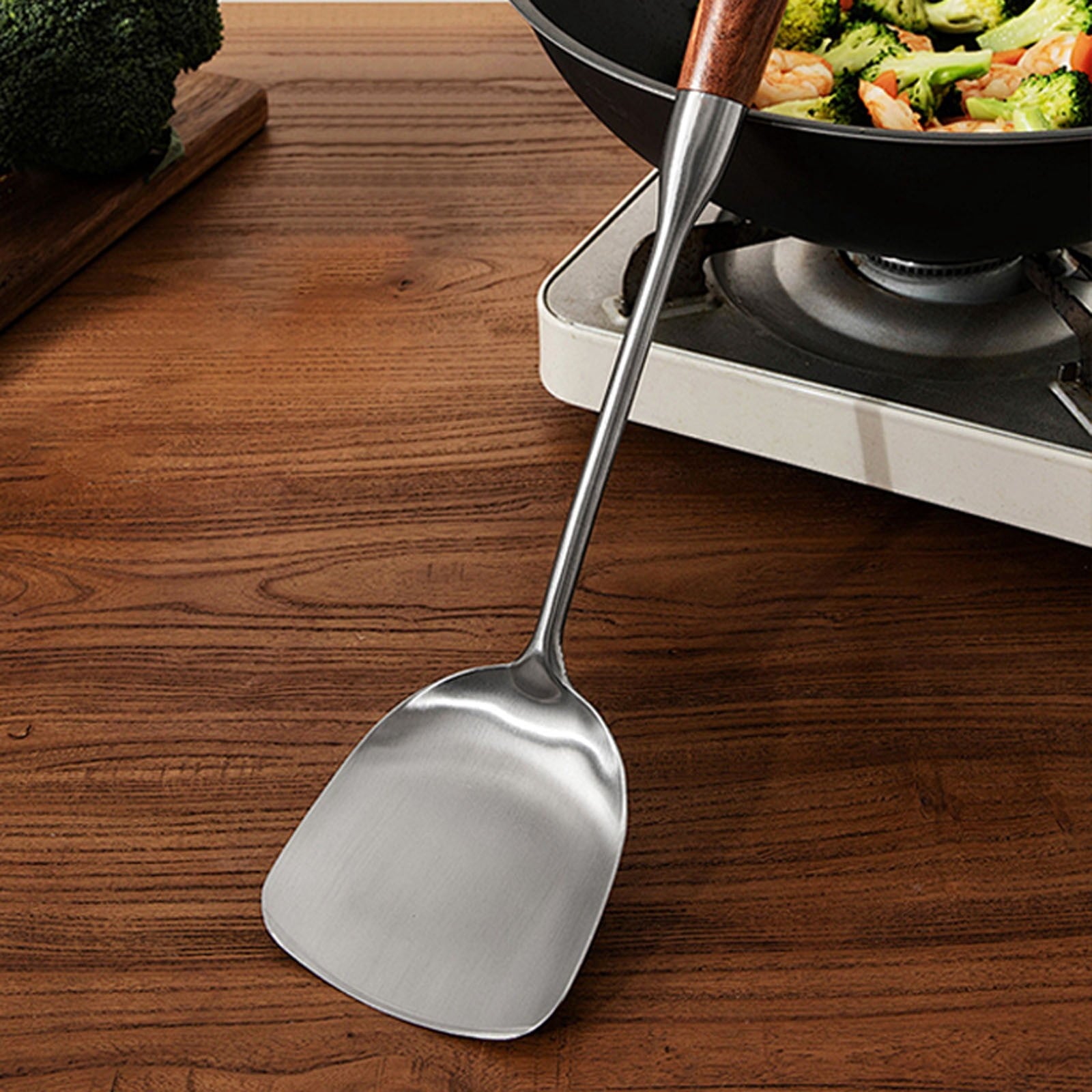 JWDX Tableware Clearance, Metal Spatula Cooking Utensils Metal Spatula for Skillet Stainless Grill Bbq Spatulas Wide Long Wood Handle As shown