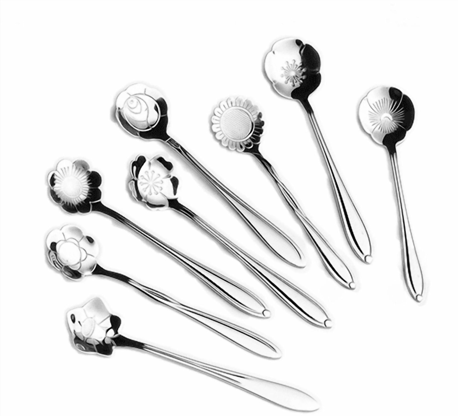 JWDX Cooking Utensils Clearance, Flower Spoon Set 8Pcs Stainless Teaspoon Rainbow Color for Coffee Tea Mixing Sugar Ice Stir Bar Spoons 8 Diffient Pattern Colorful Cutlery Set Kitchen Tool Gif As shown