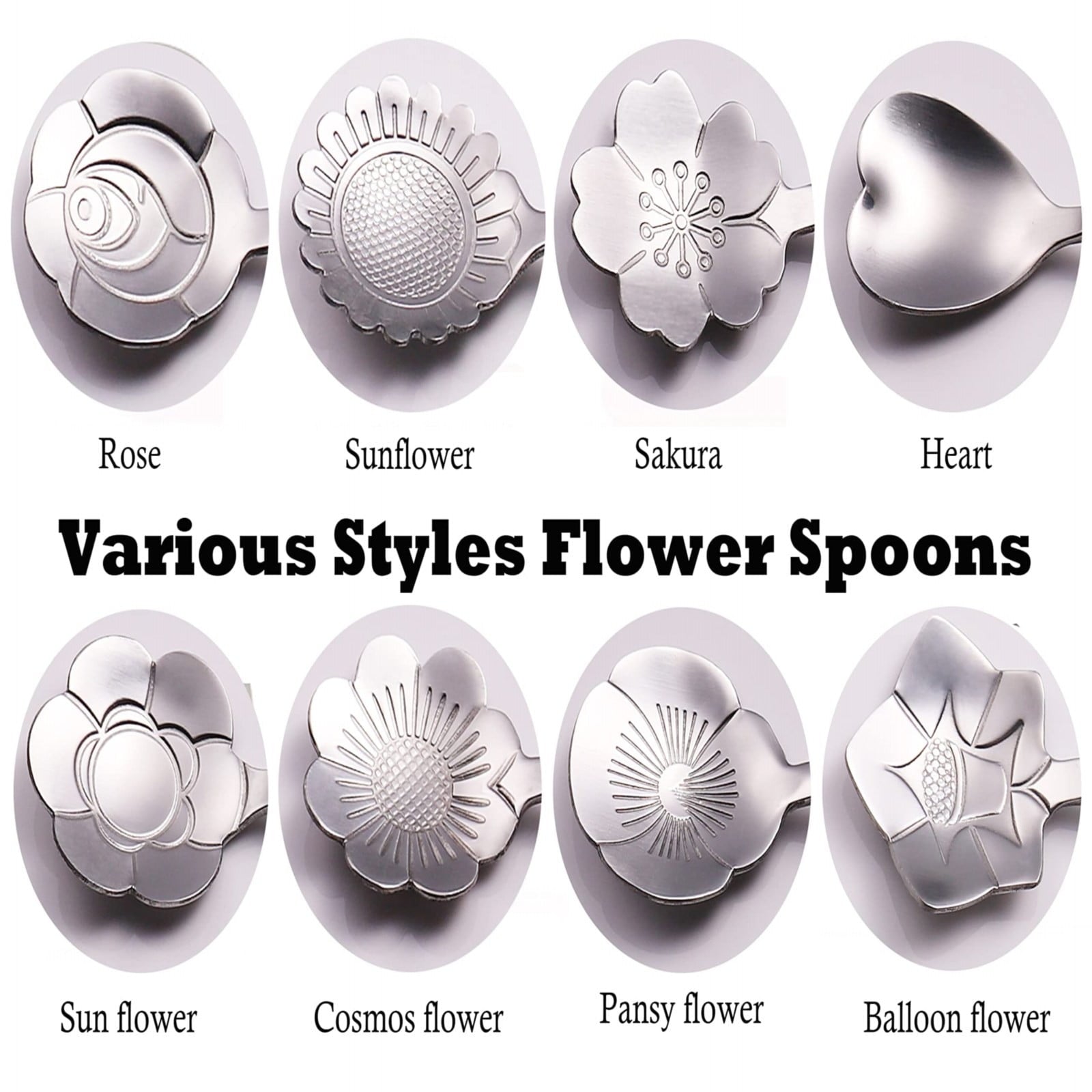 JWDX Cooking Utensils Clearance, Flower Spoon Set 8Pcs Stainless Teaspoon Rainbow Color for Coffee Tea Mixing Sugar Ice Stir Bar Spoons 8 Diffient Pattern Colorful Cutlery Set Kitchen Tool Gif As shown