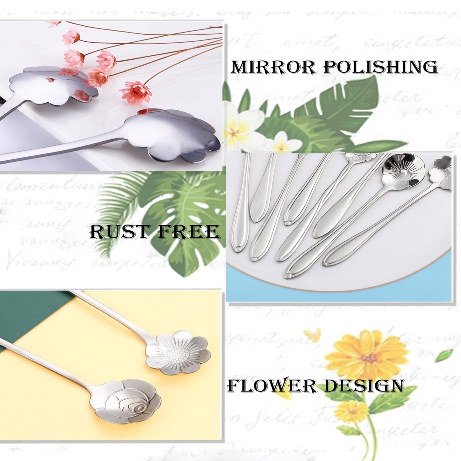 JWDX Cooking Utensils Clearance, Flower Spoon Set 8Pcs Stainless Teaspoon Rainbow Color for Coffee Tea Mixing Sugar Ice Stir Bar Spoons 8 Diffient Pattern Colorful Cutlery Set Kitchen Tool Gif As shown