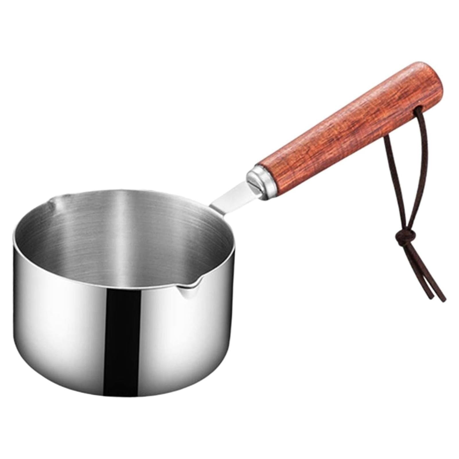 Clearance! Eguiwyn Stainless Steel Pan Mini Milk Warmer Pot Soup Pan with Wooden Handle Small Saucepan for Butter Warmer Heating Milk Cooking One Size A