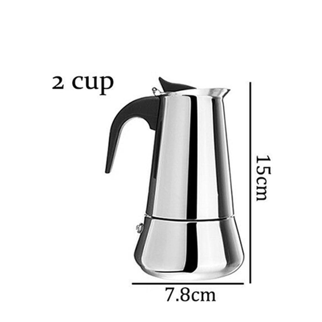 Clearance! Eguiwyn Coffee Maker (2 Cup Capacity) Stainless Steel Mocha Espresso Latte Percolator Stove Top Coffee Maker Pot Too 15x7.8cm Silver