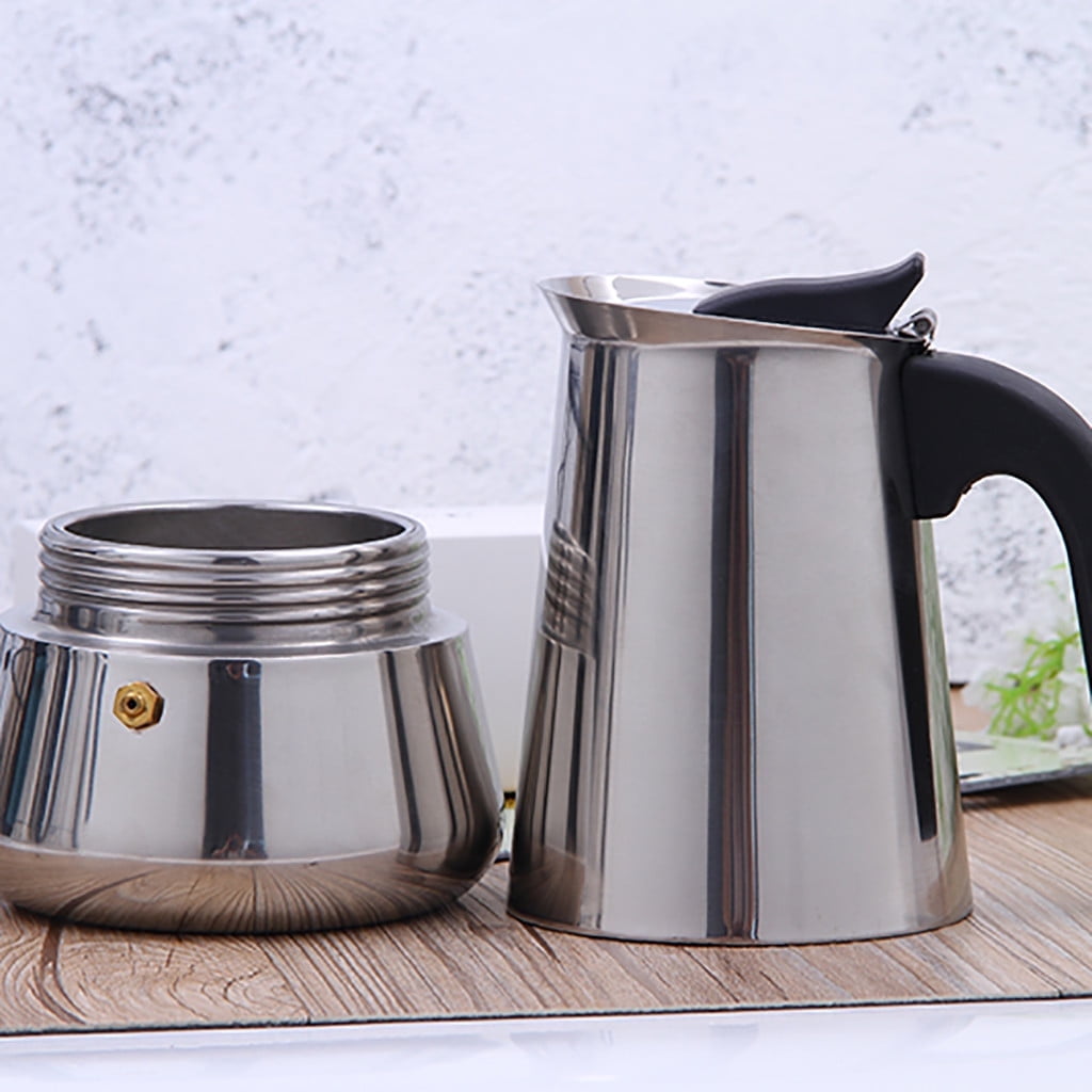 Clearance! Eguiwyn Coffee Maker (2 Cup Capacity) Stainless Steel Mocha Espresso Latte Percolator Stove Top Coffee Maker Pot Too 15x7.8cm Silver