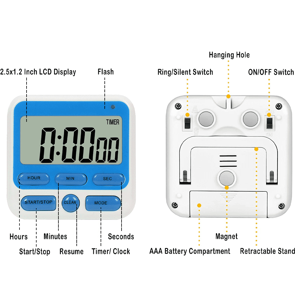 Digital Countdown Kitchen Timer -Count Up Down Magnetic Timer Clock for Cooking Baking Gym Students Blue
