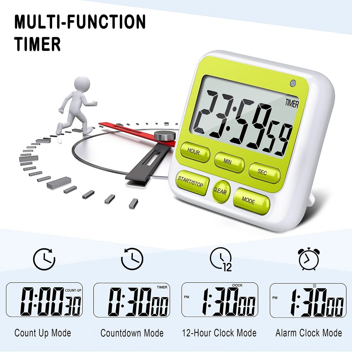 Digital Countdown Kitchen Timer -Count Up Down Magnetic Timer Clock for Cooking Baking Gym Students Green
