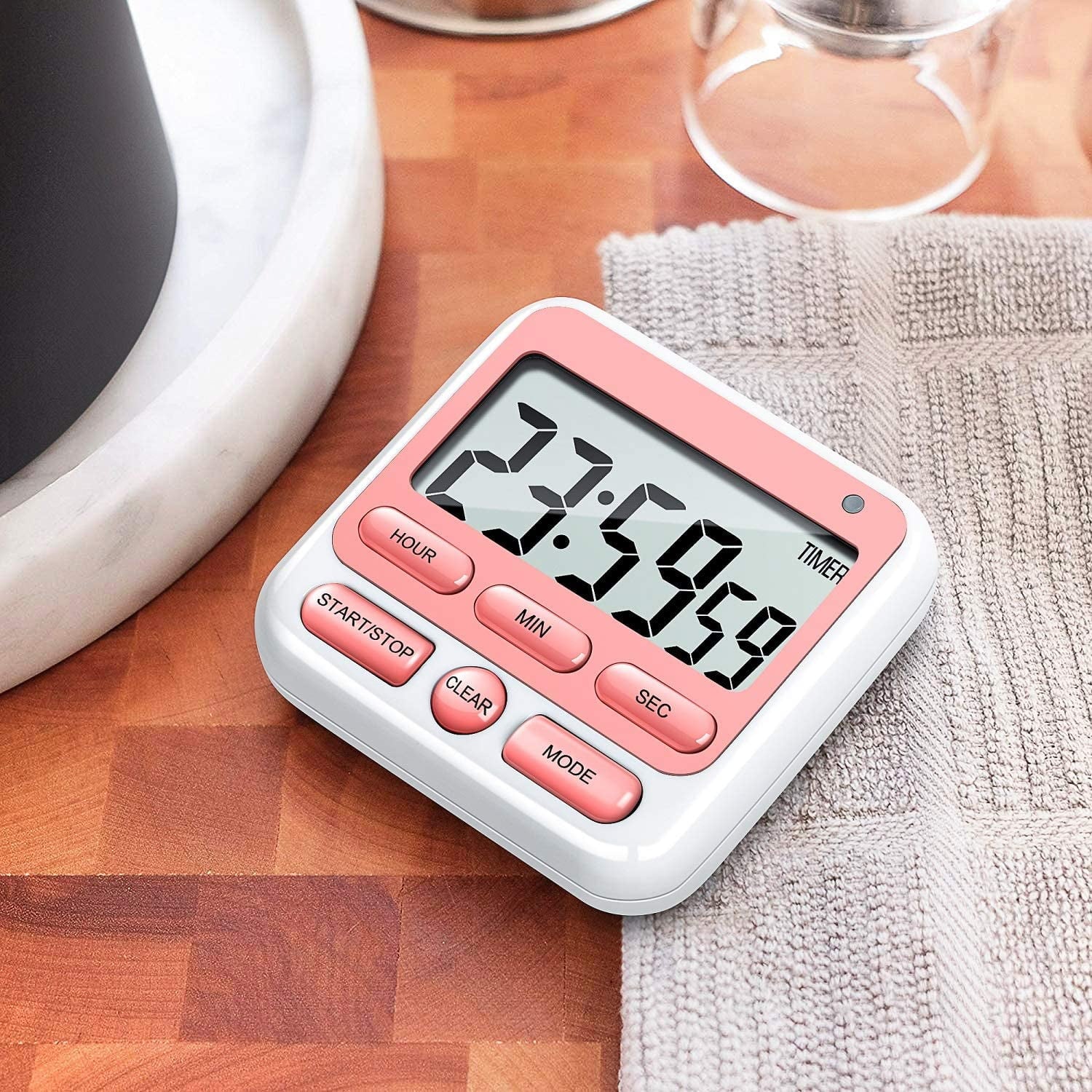 Digital Countdown Kitchen Timer -Count Up Down Magnetic Timer Clock for Cooking Baking Gym Students Pink