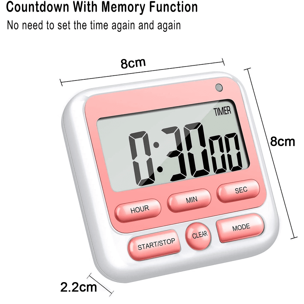 Digital Countdown Kitchen Timer -Count Up Down Magnetic Timer Clock for Cooking Baking Gym Students Pink