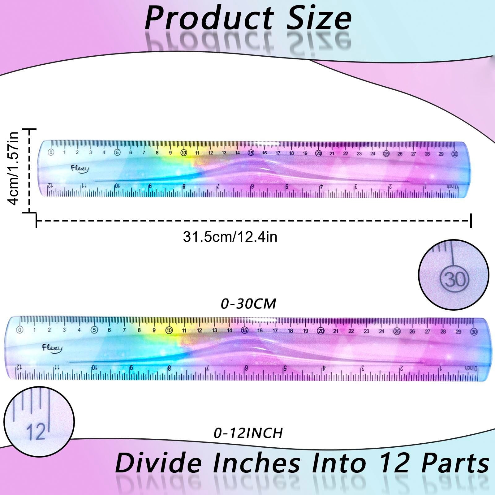 JWDX Hot Clearance! 12 Inch Flexible Ruler Bendable Plastic Ruler Soft Bendable Gradient Colour Rulers with Centimeters and Inches for stǔdənt Schǒ-ǒl Classroom, 1 30Cm Colorful Flexible Ruler Colorful flexible ruler Light blue