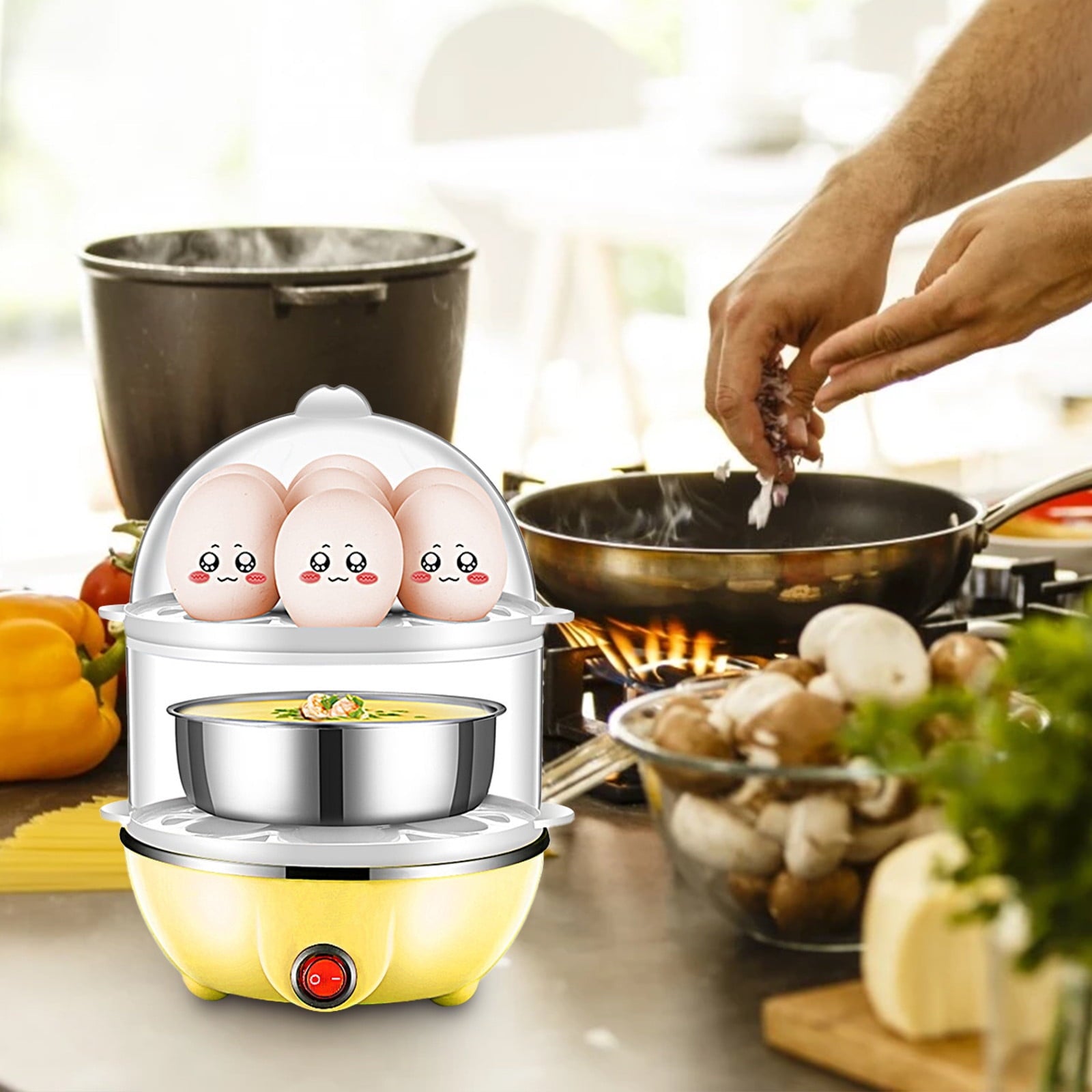 JWDX Egg Steamer Clearance! Eggs Cooker Double Breakfast Machine Stainless Steel Multi Function Steamer, Cooking Molds Promotion Include 1*Egg Steamer Yellow