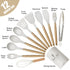 Kitchen Utensil Set - Silicone Spatula Set - Cooking Utensils with Holder - Wooden Spoons - Non-Stick - Pan Scrapers - Heat Resistant - Whisk - Serving Tongs - Baking Utensils - Kitchen Starter Kit - Scratch-Free - White - 12 Pieces