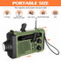 Wind-up Radio - Solar Radio - World Receiver - Portable Radio - Flashlight with Dynamo - Powerbank Function - Camping Radio - Outdoor Gadgets - Rechargeable Flashlight - USB Charger - FM AM Receiver - Hiking - Green - 1 Piece
