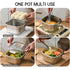 Induction Saucepan - Mini Deep Fryer - Milk Pan - Square Cooking Pot - Stainless Steel - With Frying Basket - Steaming Rack - Tongs - Glass Lid - Wooden Handle - Ramen Pan - Soup Pot - Camping Pan - 4 in 1 - Kitchen Utensils - Compact - Silver - White - 1