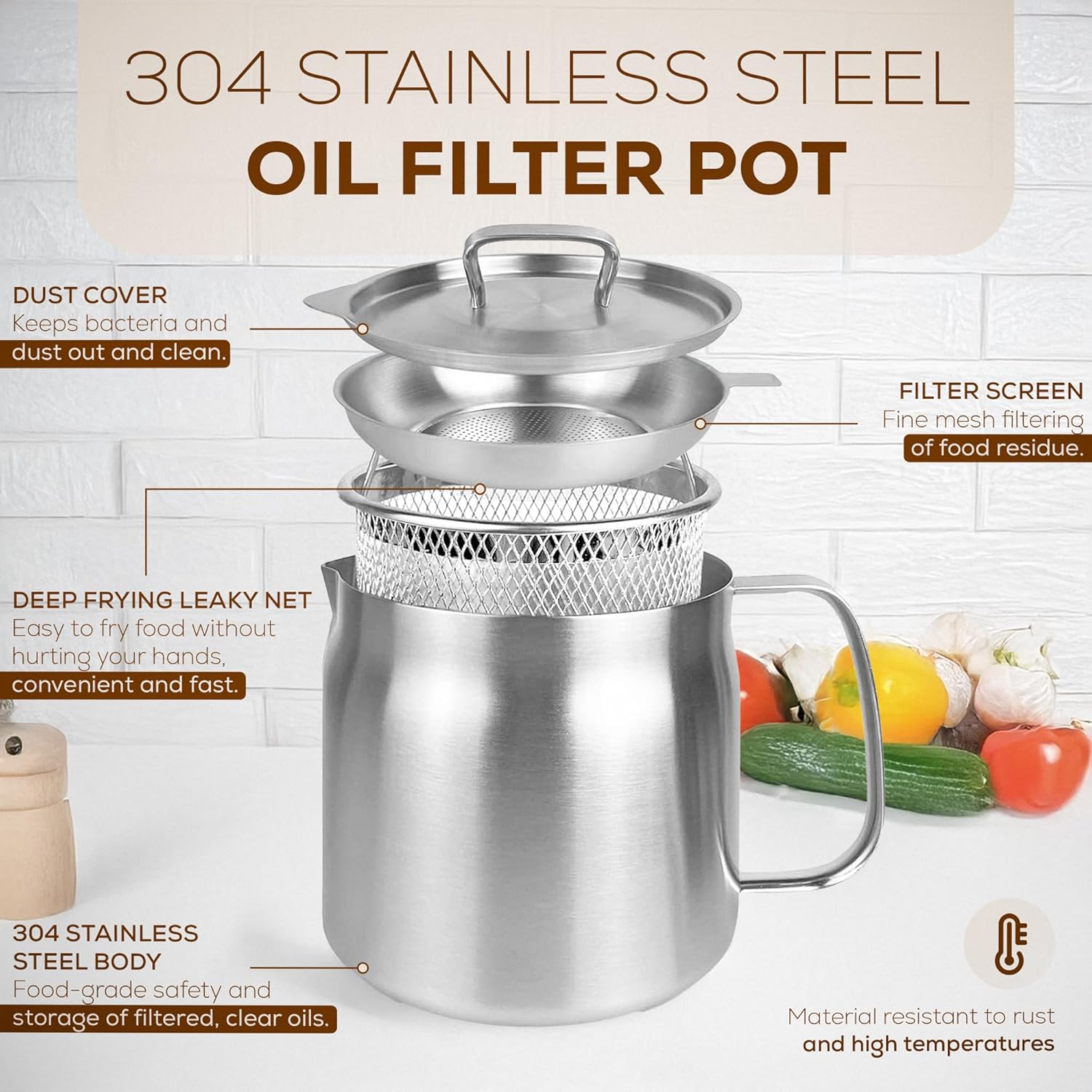 Deep fryer with basket - Stainless steel deep fryer - Kitchen accessories - Oil pan - Induction pan - Deep fryer - Pasta pan - Kitchen utensils - Stainless steel pot - Mini deep fryer - Cooking accessories - Deep fryer - Oil can - Kitchen utensils - 2.0L