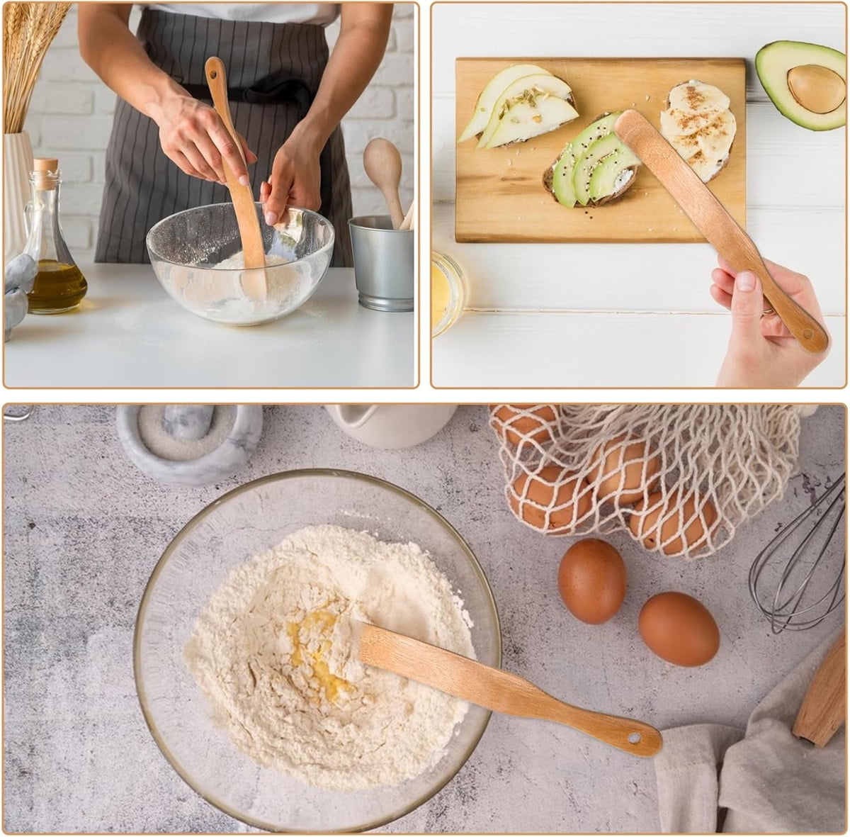 Tutuviw Teak Wooden Spurtle for Sourdough Starter, Spreading, Baking, Mixing Stirring Stick, Reaching Bottom of Jar, Scraper Kitchen Utensils for Cooking Bread, Dough Whisk, 2 Pack