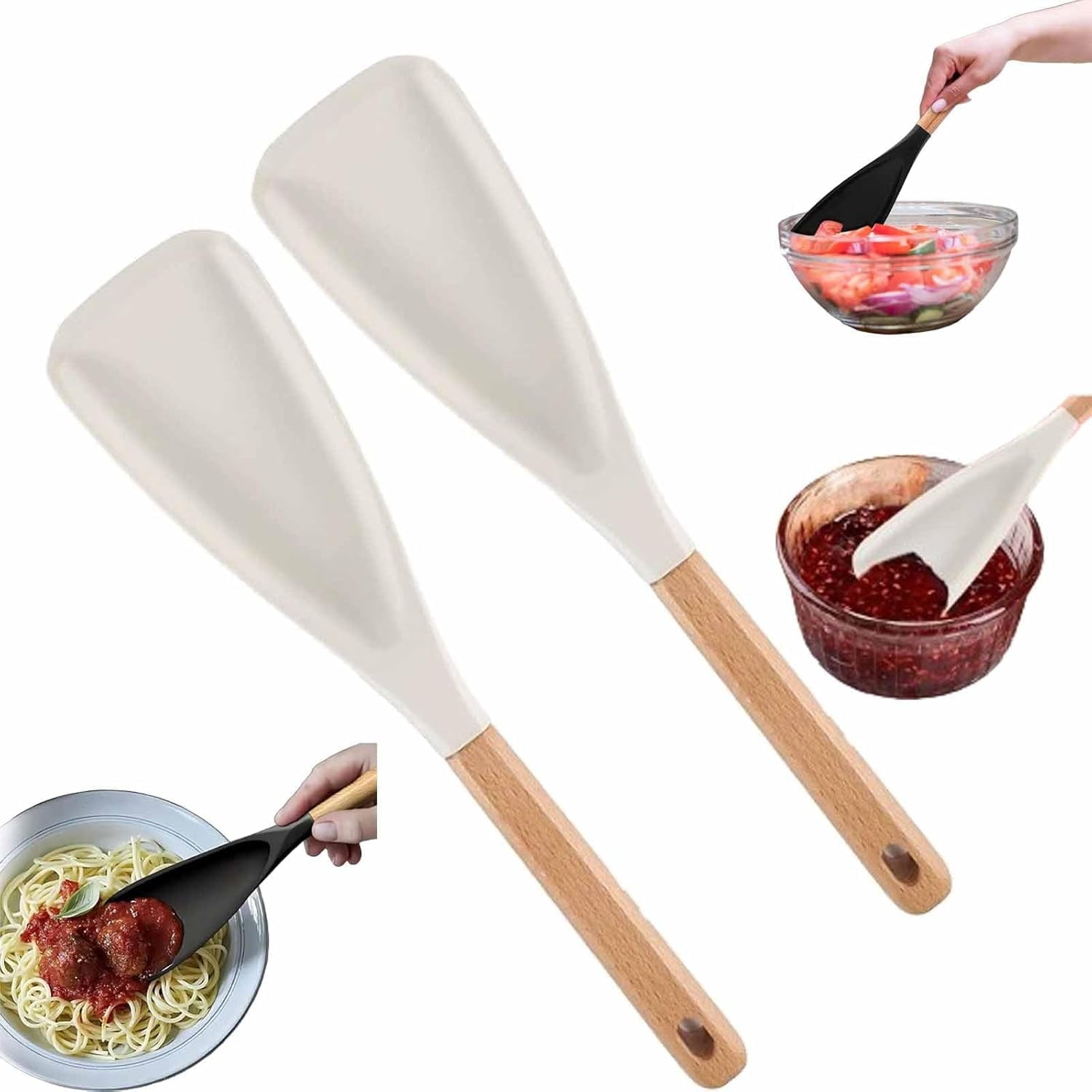 GlobaShun Consensuts Multi Function Spoon, 2-in-1 Multi-function Spatula Spoon, Cooking Spoon for Nonstick Cookwares, Silicone Cooking Utensils for Kitchen, Multifunction Spoon for Mixing 2*White