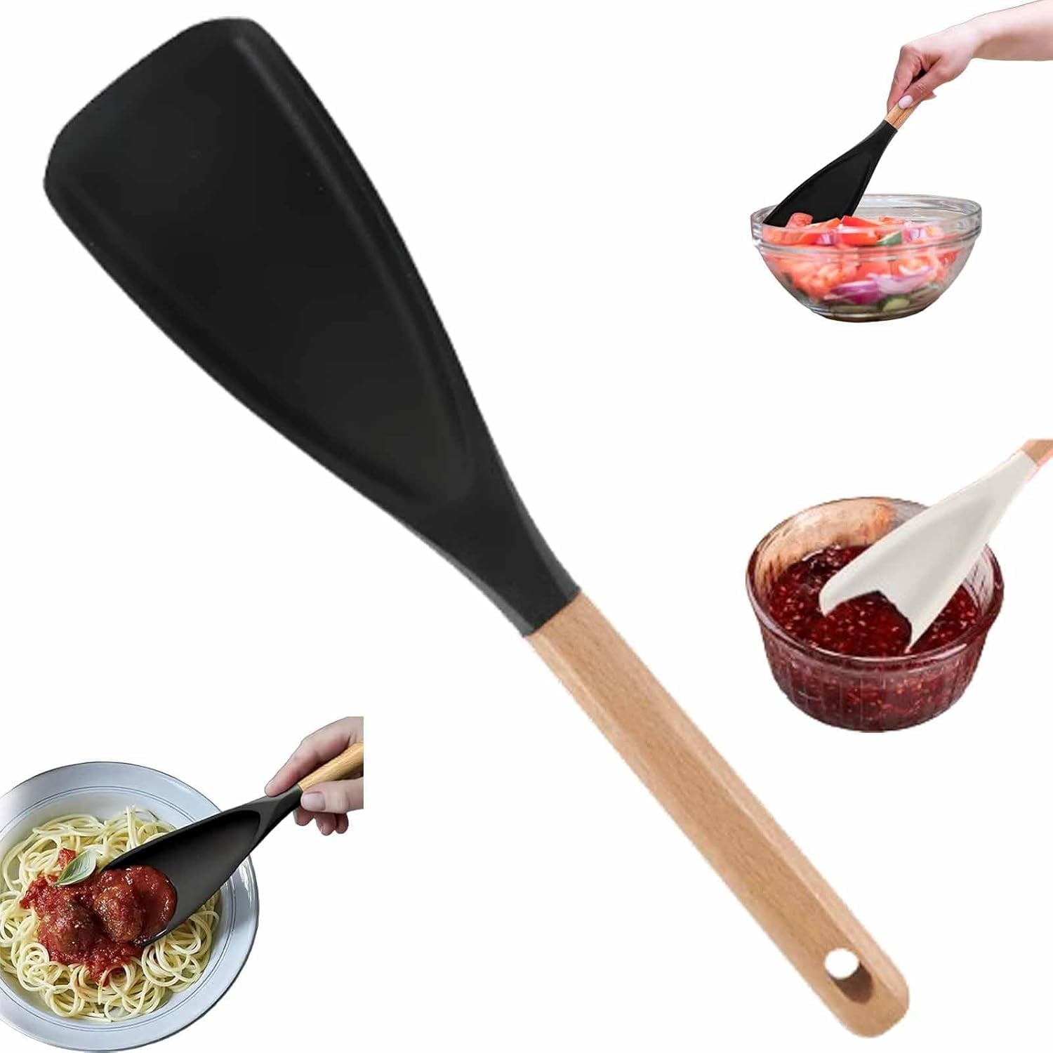 GlobaShun Consensuts Multi Function Spoon, 2-in-1 Multi-function Spatula Spoon, Cooking Spoon for Nonstick Cookwares, Silicone Cooking Utensils for Kitchen, Multifunction Spoon for Mixing Black
