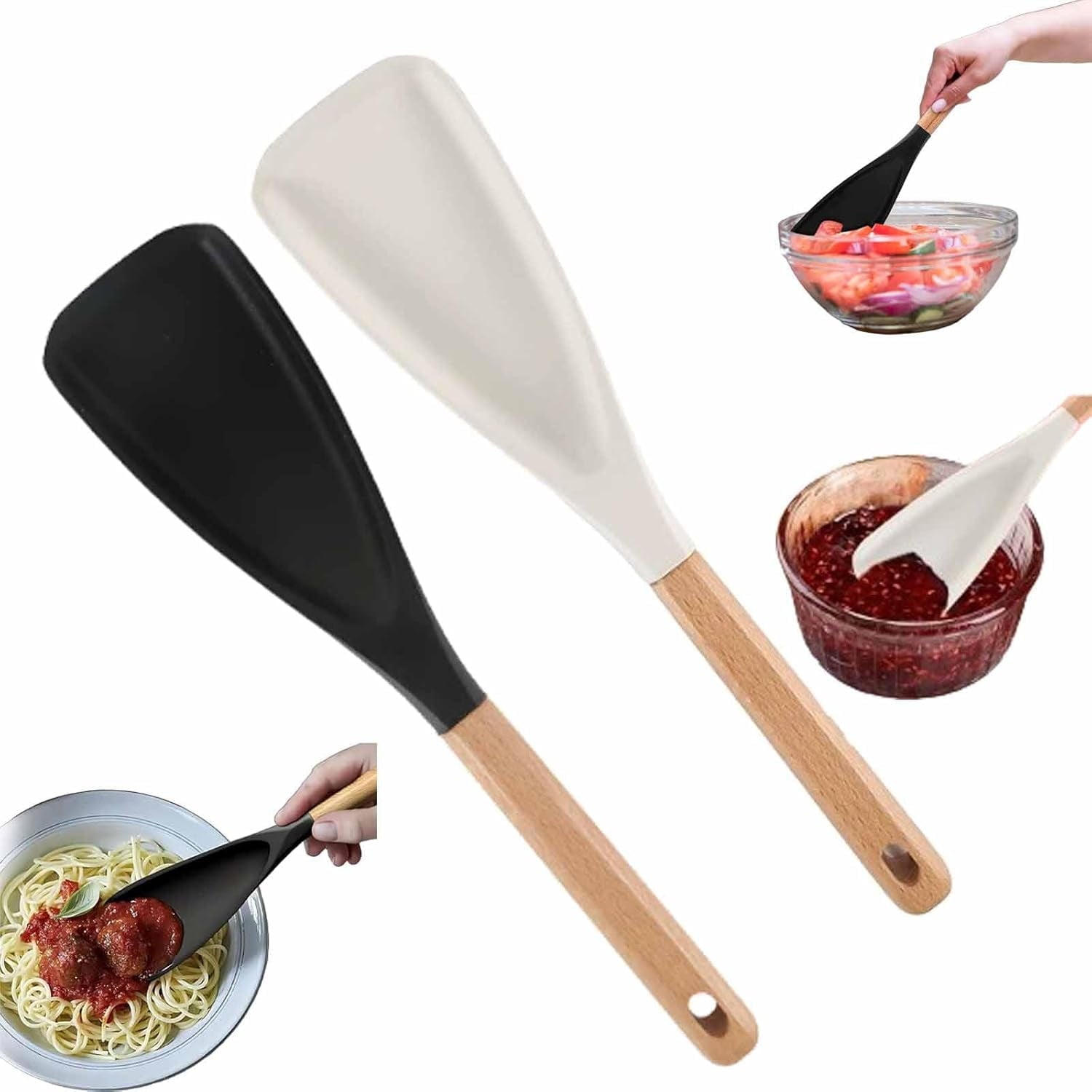 GlobaShun Consensuts Multi Function Spoon, 2-in-1 Multi-function Spatula Spoon, Cooking Spoon for Nonstick Cookwares, Silicone Cooking Utensils for Kitchen, Multifunction Spoon for Mixing Mix