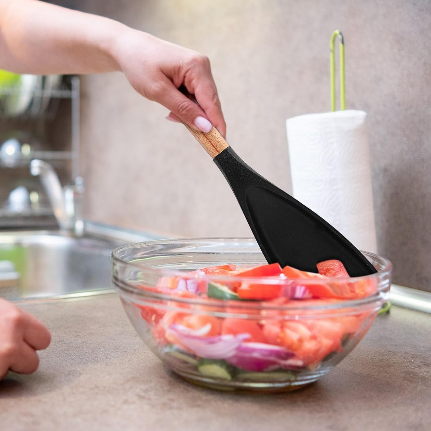 GlobaShun Consensuts Multi Function Spoon, 2-in-1 Multi-function Spatula Spoon, Cooking Spoon for Nonstick Cookwares, Silicone Cooking Utensils for Kitchen, Multifunction Spoon for Mixing Mix