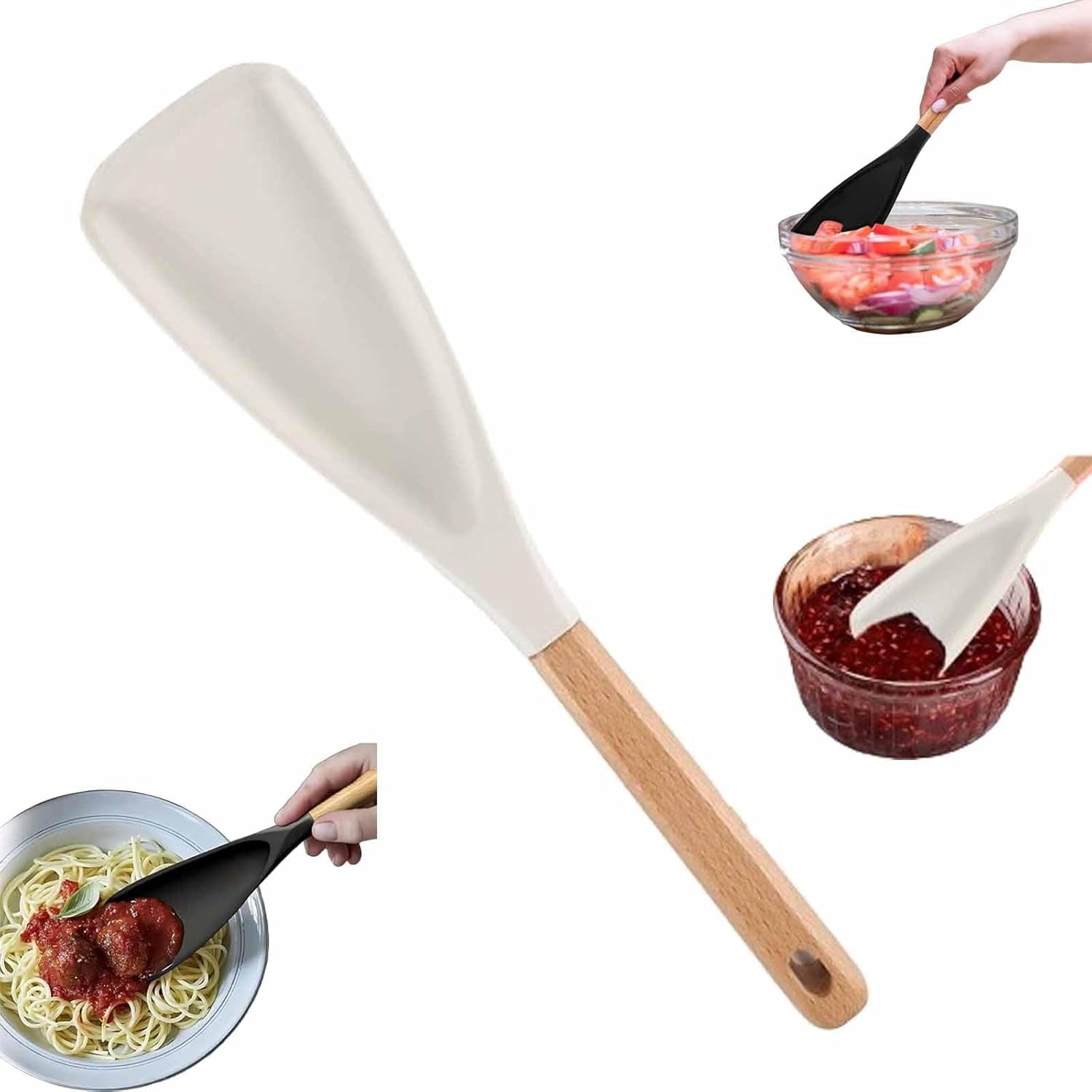 GlobaShun Consensuts Multi Function Spoon, 2-in-1 Multi-function Spatula Spoon, Cooking Spoon for Nonstick Cookwares, Silicone Cooking Utensils for Kitchen, Multifunction Spoon for Mixing White