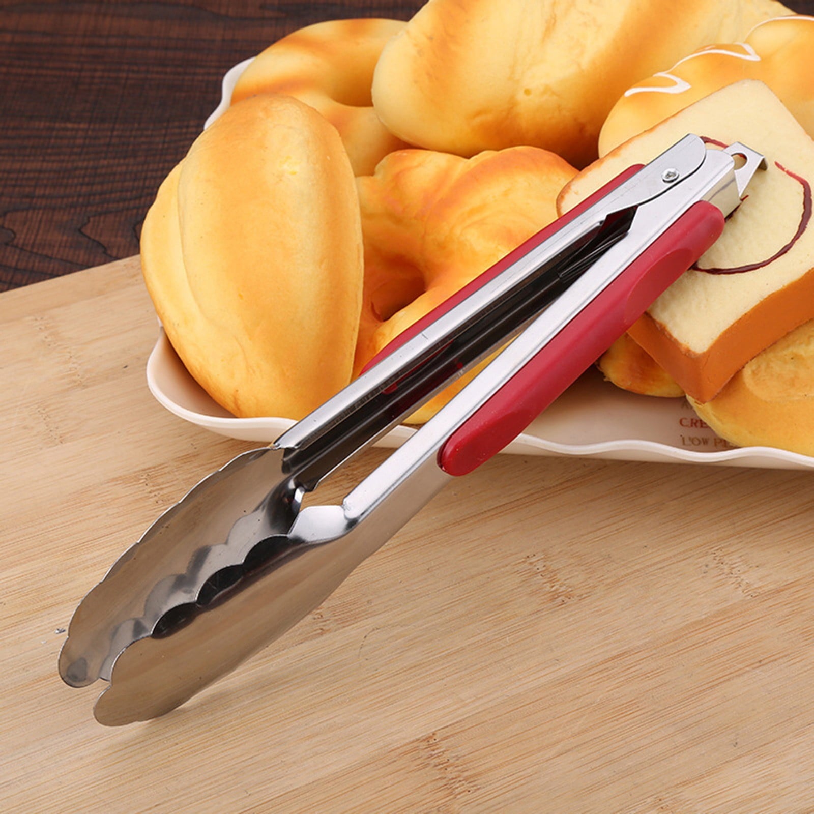 12-Inch Stainless Steel Kitchen Tongs with Locking Ring - Heavy Duty BBQ Grill Tongs for Cooking, Flipping Burgers, Serving Salad - Non-Slip Rubber Handle, Dishwasher Safe 14*1.57