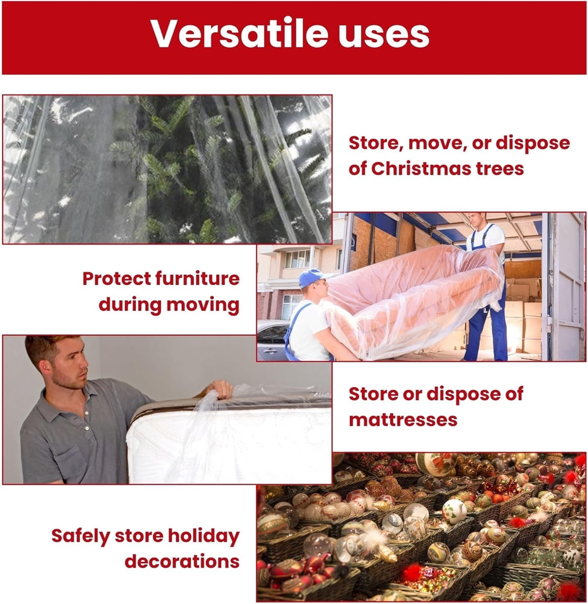 Tutuviw Christmas Tree Storage Bag,Clear Waterproof Xmas Trees Upright Cover Extra Large Plastic Bags Container to Cover Xmas Trees up to 9-Ft Tall, Disposable, Bio-Friendly(Clear Bag)