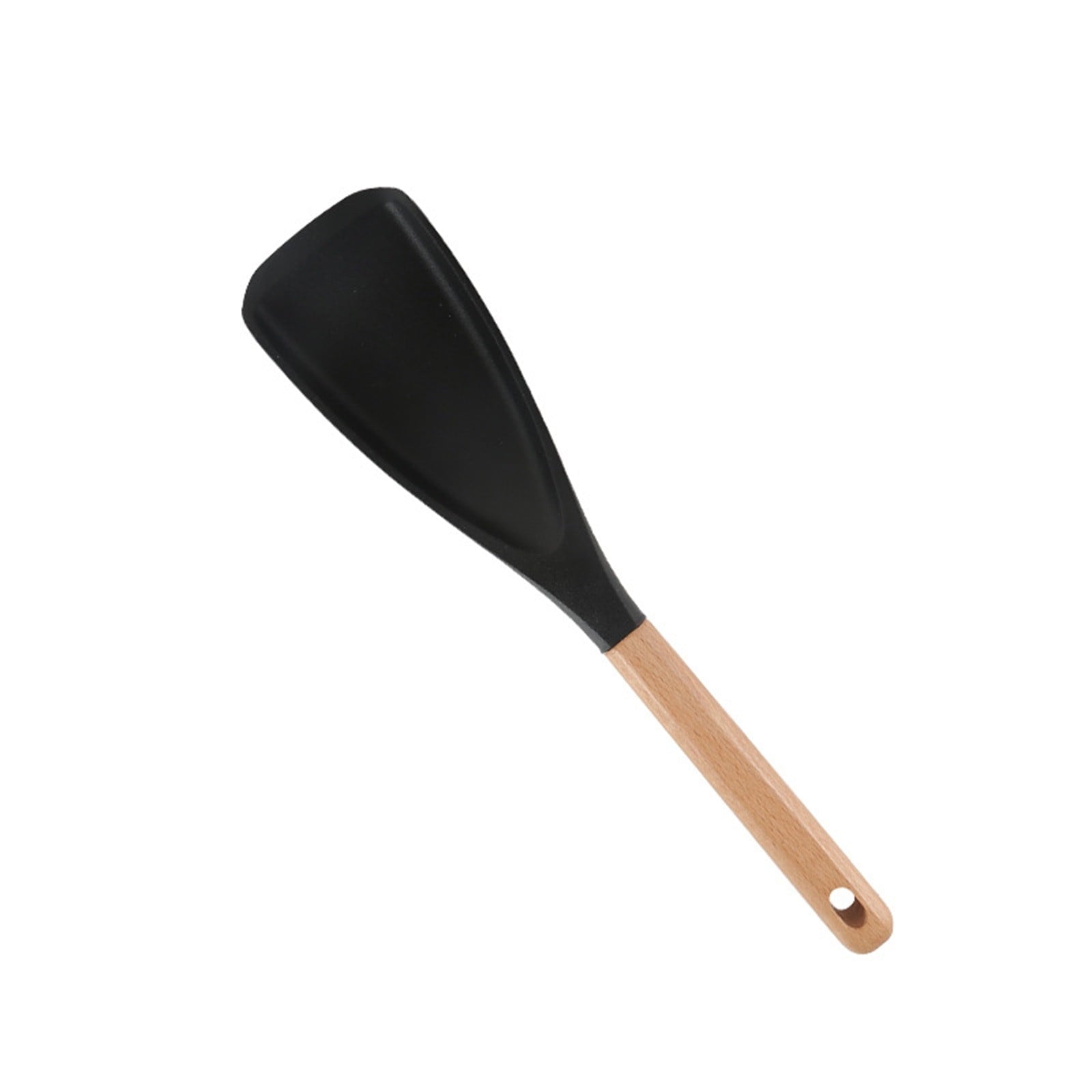 Cooking Spoon for Nonstick Cookwares, Multi-functional Silicone Cooking Shovel with Wooden Handle, Silicone Salad Spatula Kitchen Utensils for Mixing Scrape Black