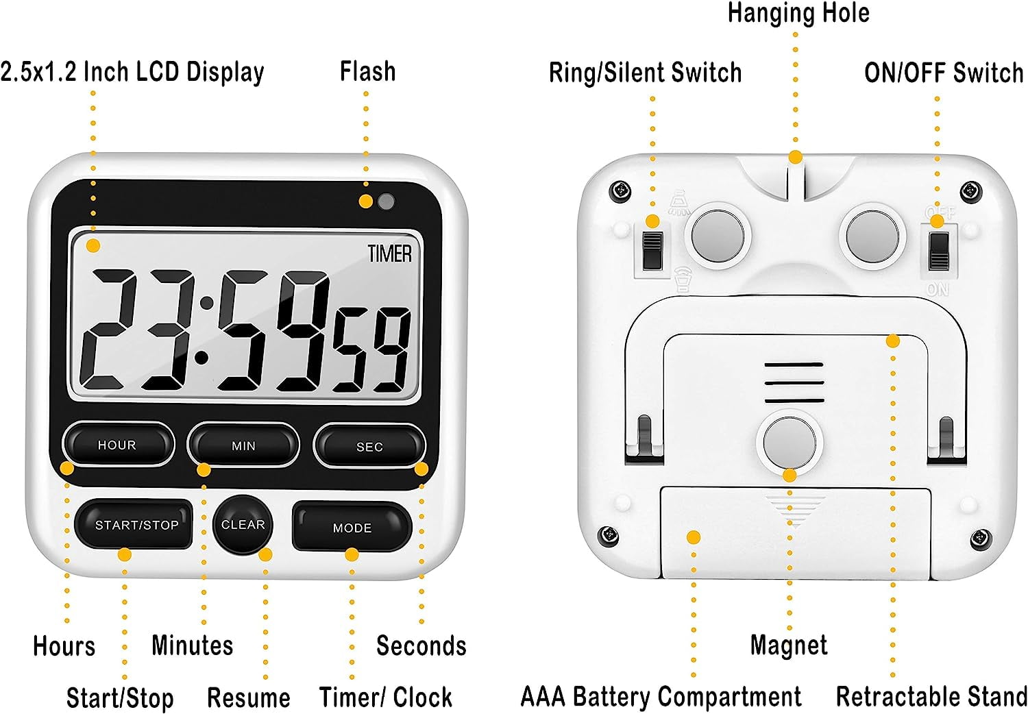 Digital Kitchen Timer, Cooking Countdown Clock with Large LCD Display, Loud Alarm and Strong Timer Black
