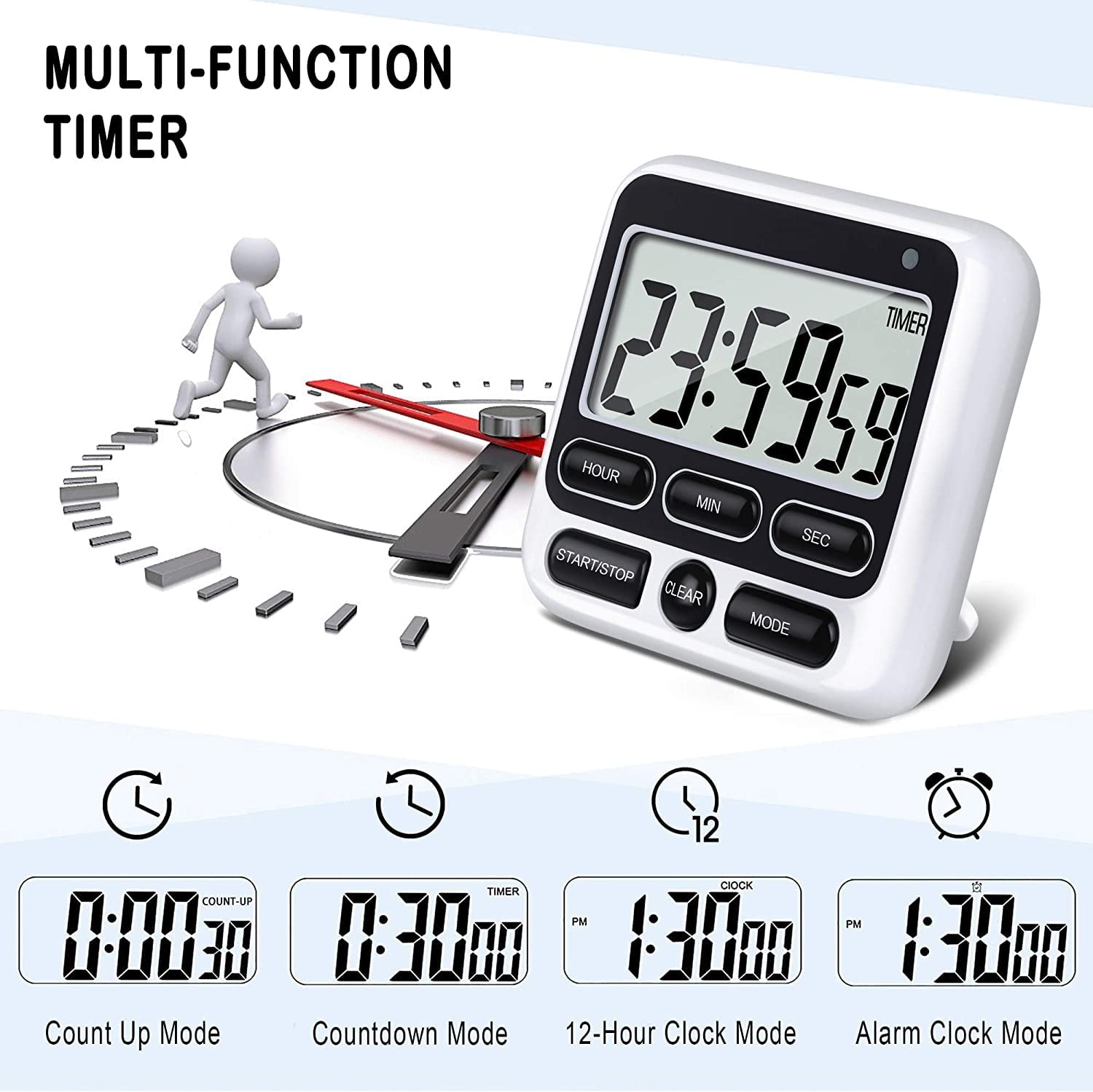Digital Kitchen Timer, Cooking Countdown Clock with Large LCD Display, Loud Alarm and Strong Timer Blue
