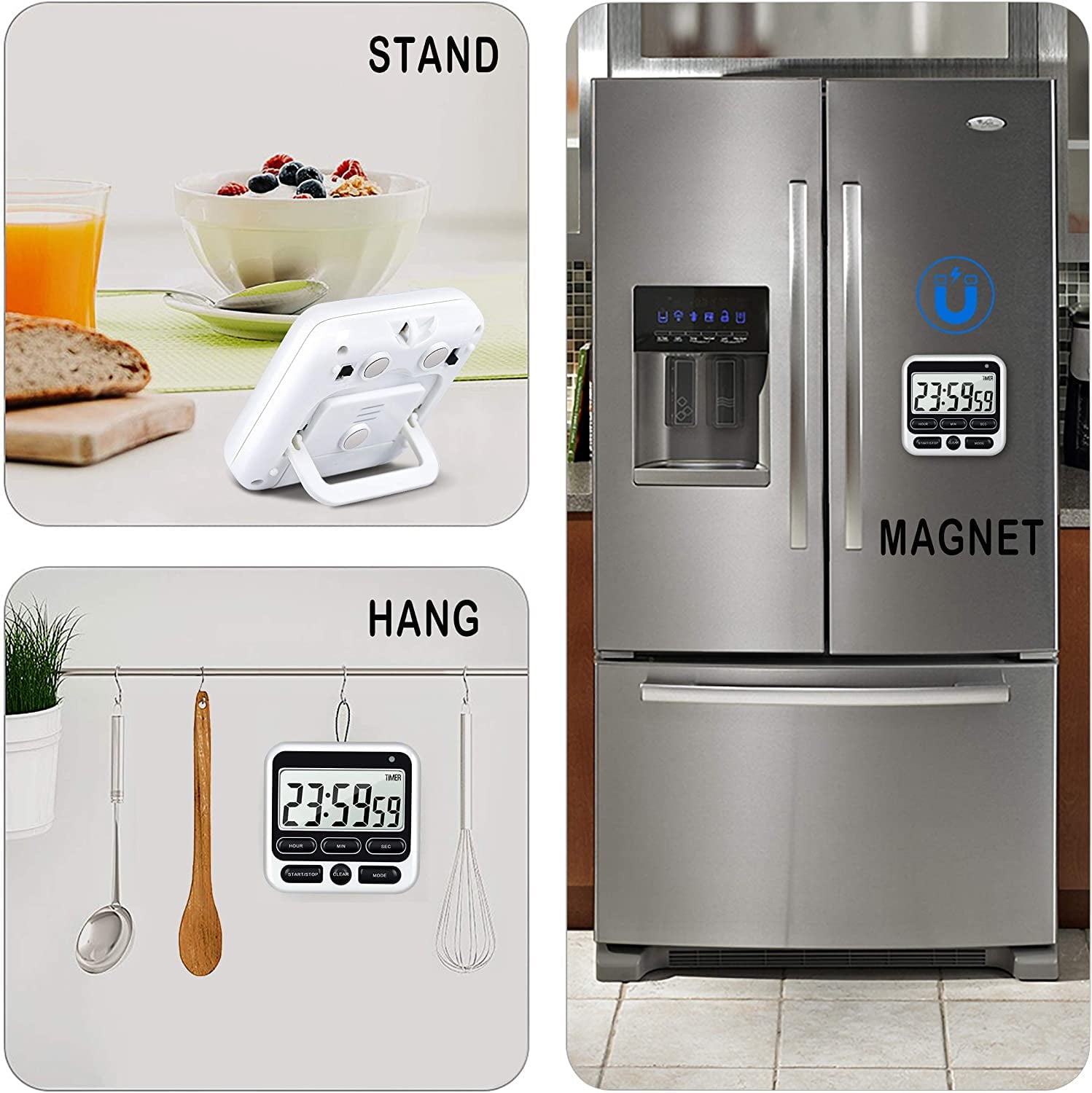 Digital Kitchen Timer, Cooking Countdown Clock with Large LCD Display, Loud Alarm and Strong Timer Pink
