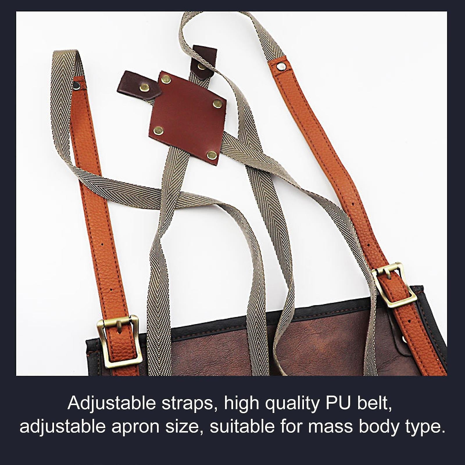 Brown B Chef Apron For Men Women Waterproof Leather Apron With Pockets Cross-Back Straps For Kitchen Bbq Cooking Barber Barista Apron Handworking