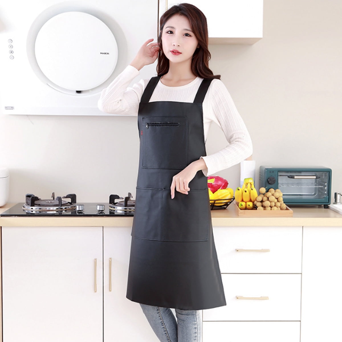 Waterproof Rubber Vinyl Apron - Heavy Duty Model - Stay Dry - Industrial Chemical Resistant Plastic - Leather Apron for Kitchen, Cooking, Dishwashing, Dog Grooming - Black