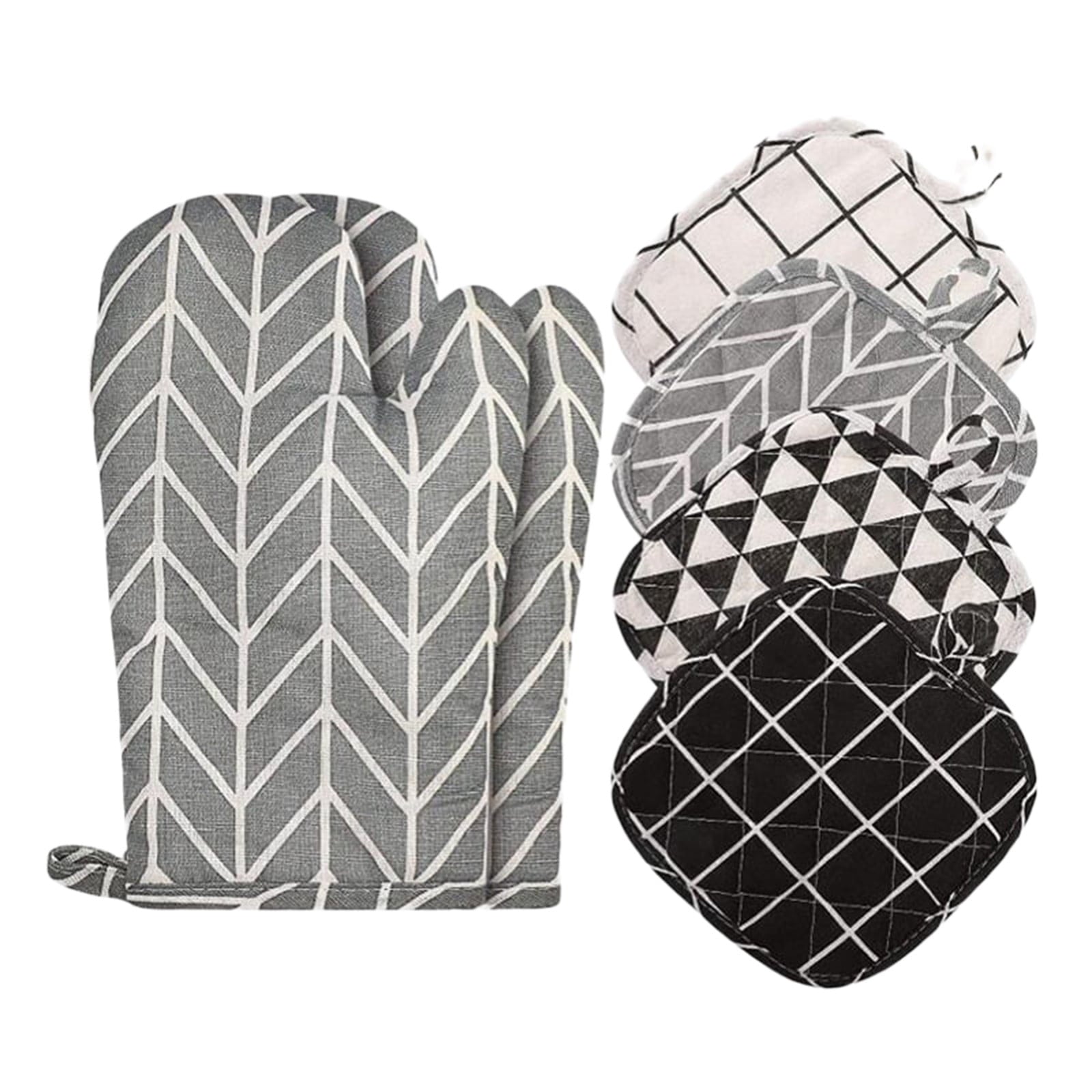 Poaug Oven Mitts on Sale Clearance 2Pc Oven Gloves Grill Gloves Slippery Cooking Gloves for Cooking Baking Grilling Yellow Grey