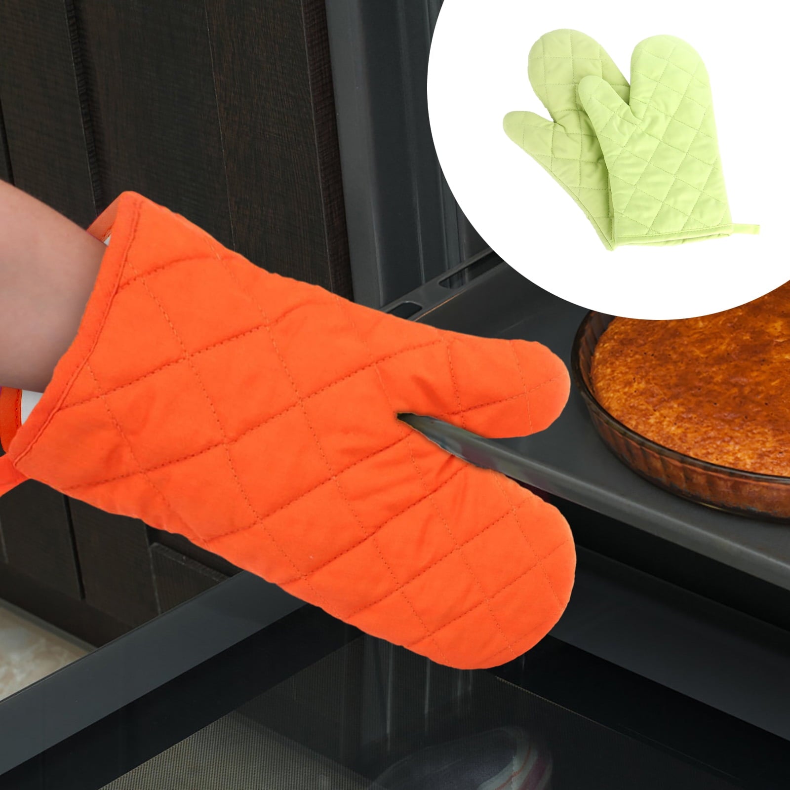 Poaug Oven Mitts on Sale Clearance 2Pc Oven Gloves Grill Gloves Slippery Cooking Gloves for Cooking Baking Grilling Yellow Z5-Green