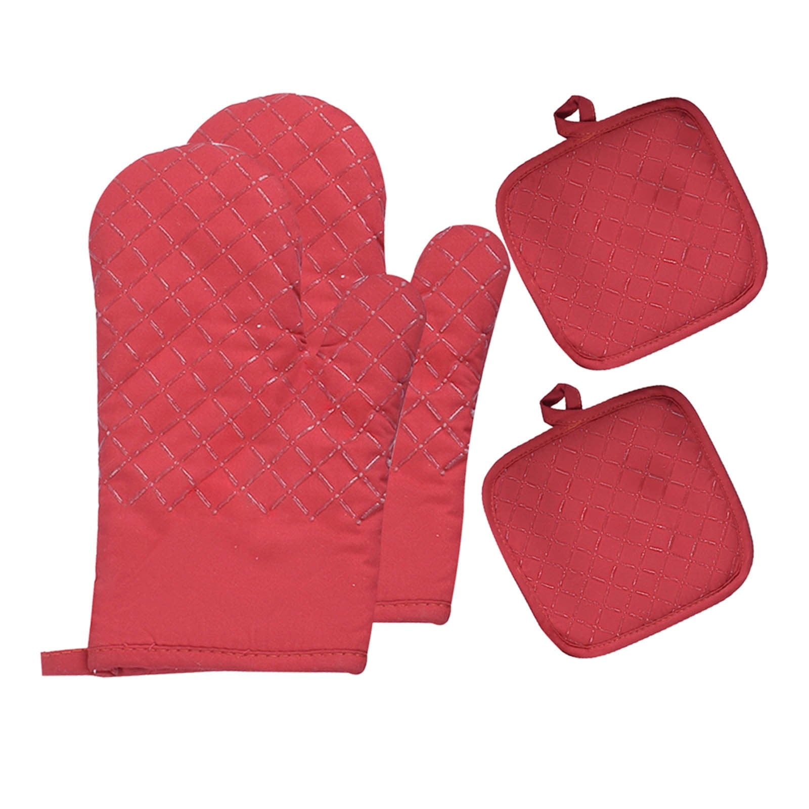 Chmadoxn 4 Pcs Oven Mitts and Pot Holders, Oven Glove High Heat Resistant 500 Degree, Long Oven Mitts with Recycled Cotton Infill and Silicone Non-Slip Surface for Baking, Kitchen, Cooking 11.8×6.7 in Red