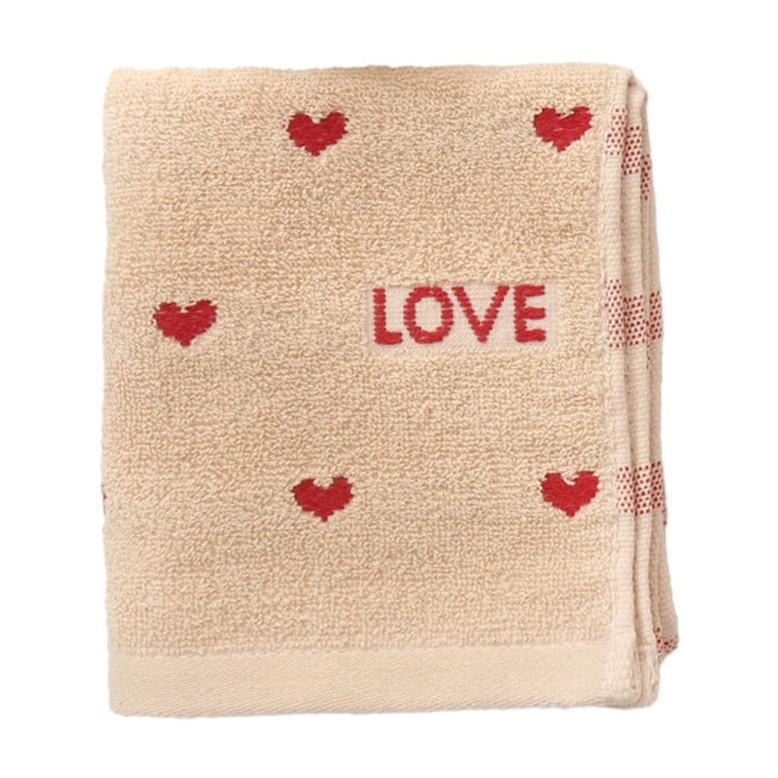 Kdkad Valentines Day Hand Towels, Red White Hearts Cotton Bathroom Towel, Valentines Day Decorative Absorbent Bath Towel for Drying Cleaning Cooking 13.4×29.5 in Coffee