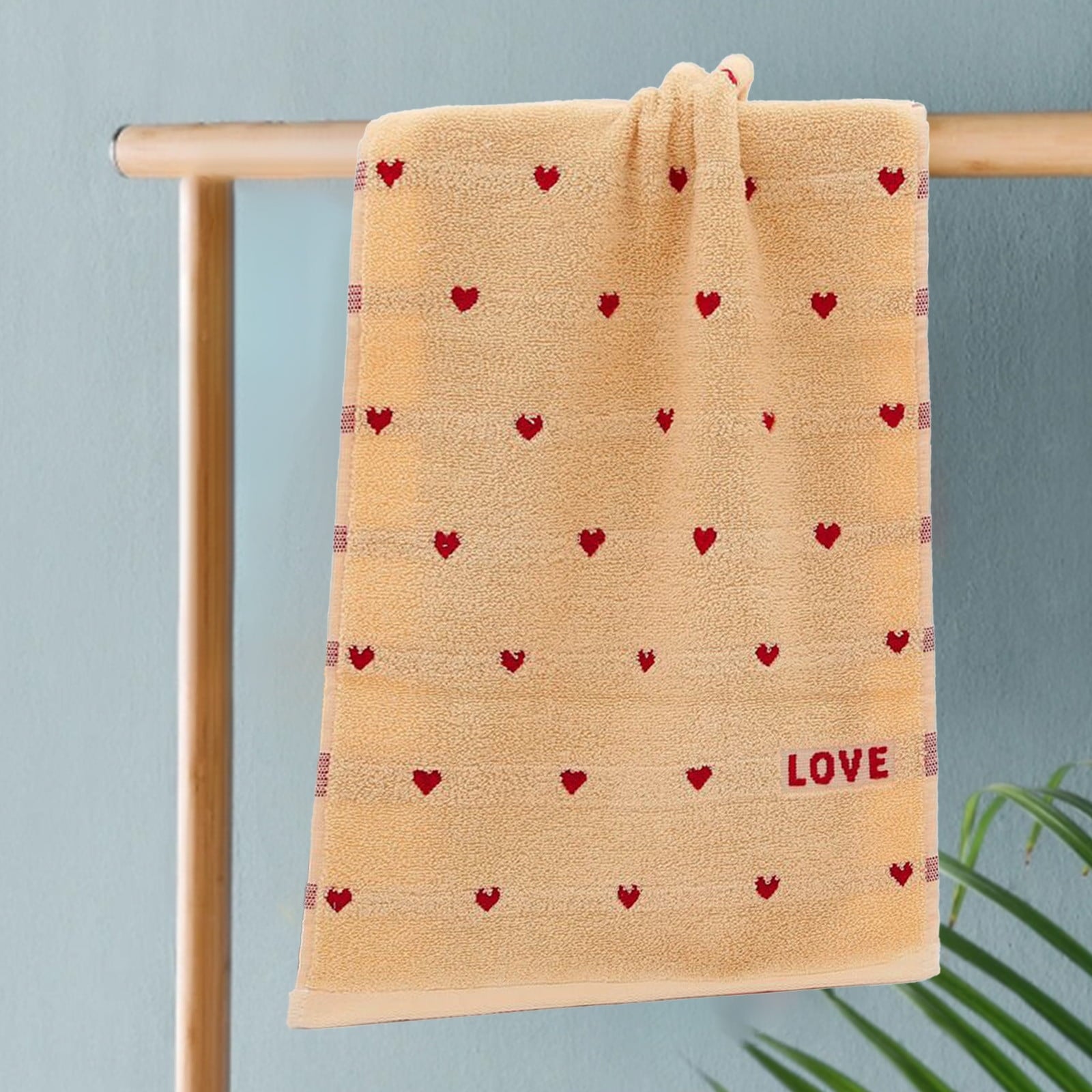 Kdkad Valentines Day Hand Towels, Red White Hearts Cotton Bathroom Towel, Valentines Day Decorative Absorbent Bath Towel for Drying Cleaning Cooking 13.4×29.5 in Coffee