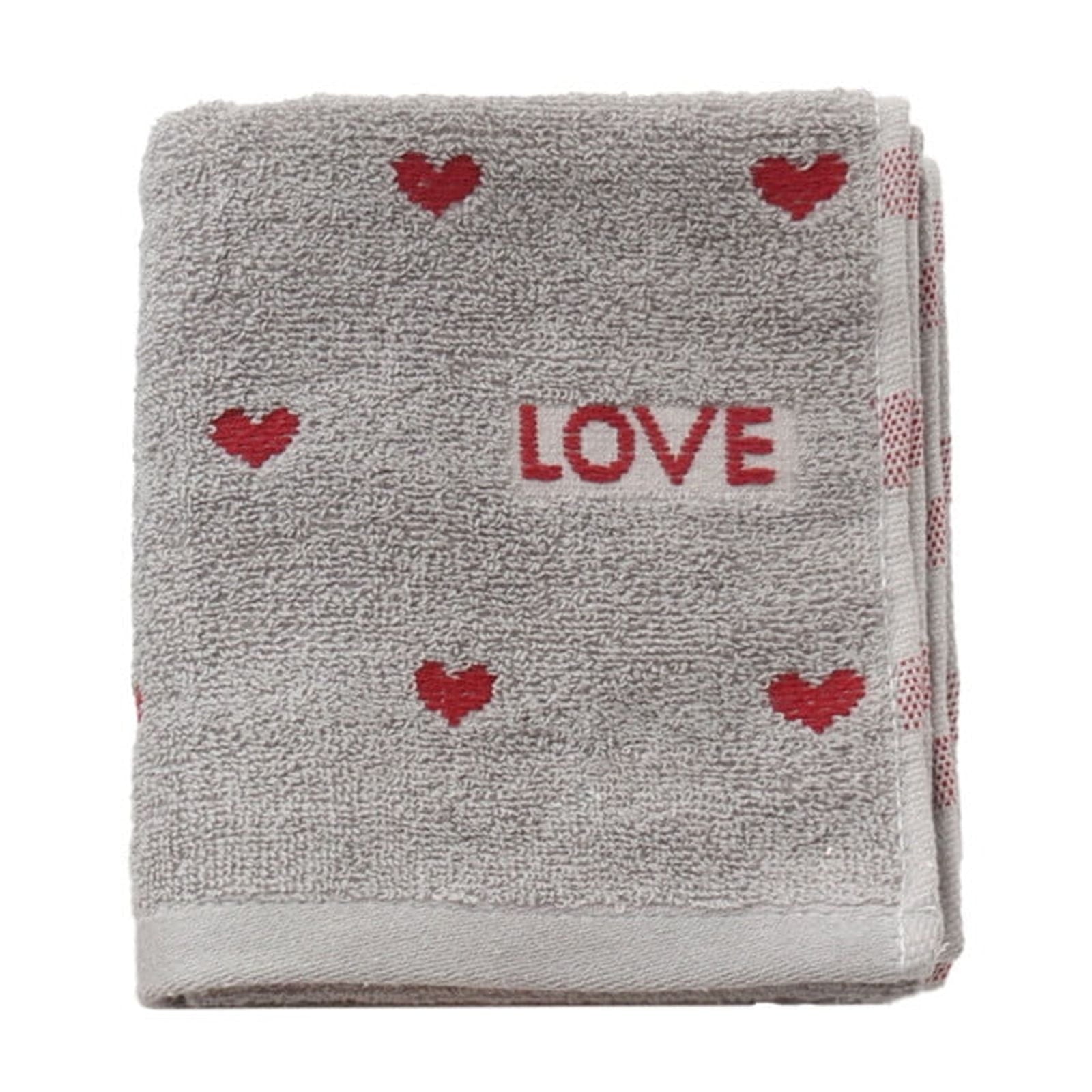 Kdkad Valentines Day Hand Towels, Red White Hearts Cotton Bathroom Towel, Valentines Day Decorative Absorbent Bath Towel for Drying Cleaning Cooking 13.4×29.5 in Gray