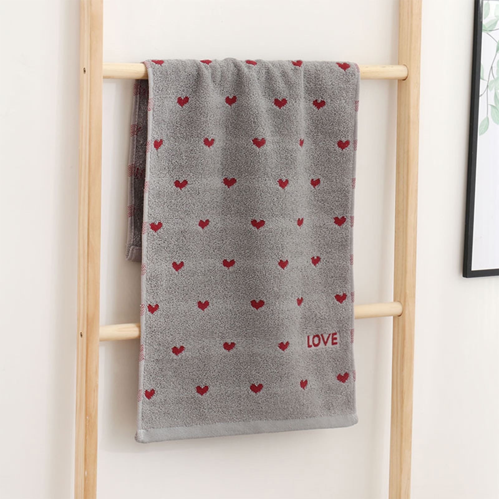 Kdkad Valentines Day Hand Towels, Red White Hearts Cotton Bathroom Towel, Valentines Day Decorative Absorbent Bath Towel for Drying Cleaning Cooking 13.4×29.5 in Gray